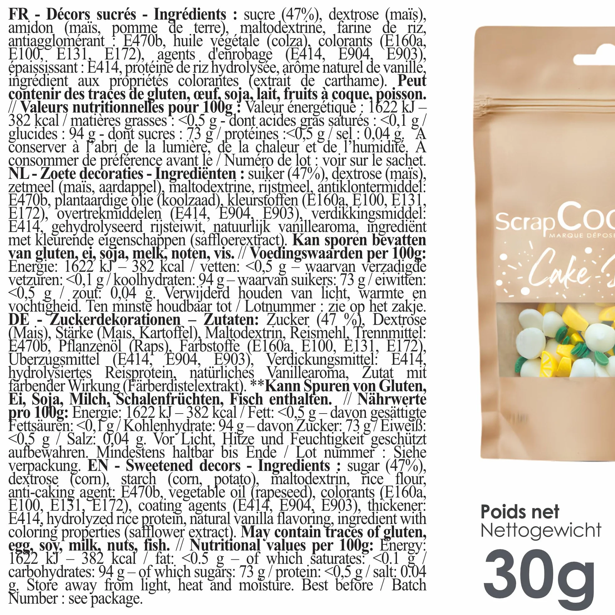 ScrapCooking - Décors Sucrés Citrons & Meringues 30 g - Décorations Alimentaires Pâtisserie - Sprinkles Sucrés Comestibles - Pour Desserts, Gâteaux, Tartes, Bûches - 7488