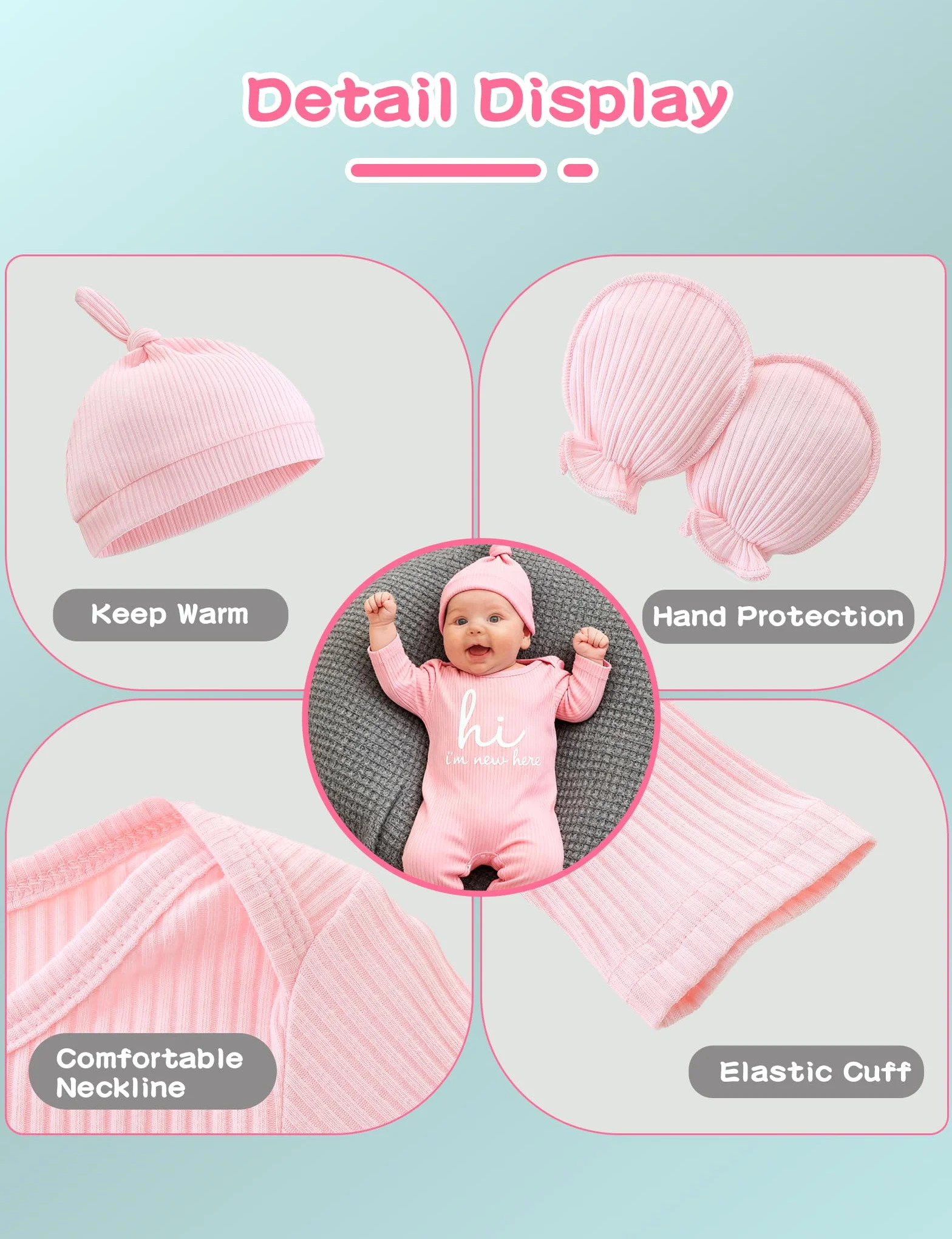 Grenouillère Bébé Garçon Fille 0-3 Mois, Ensemble 3 Pièces avec Chapeau, Pyjama Manches Longues
