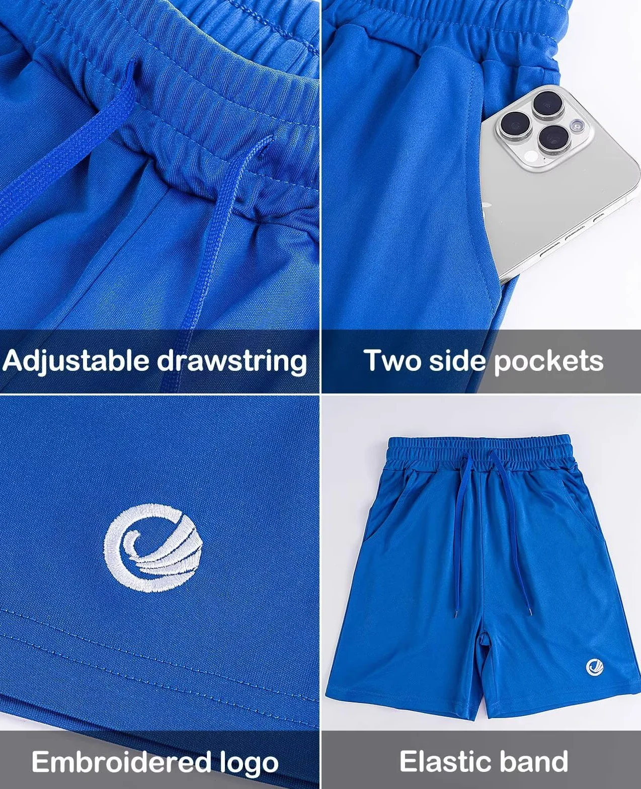 Shorts de sport pour garçons Lot de 5 avec poches Séchage rapide Basket-ball Football Course Salle de sport