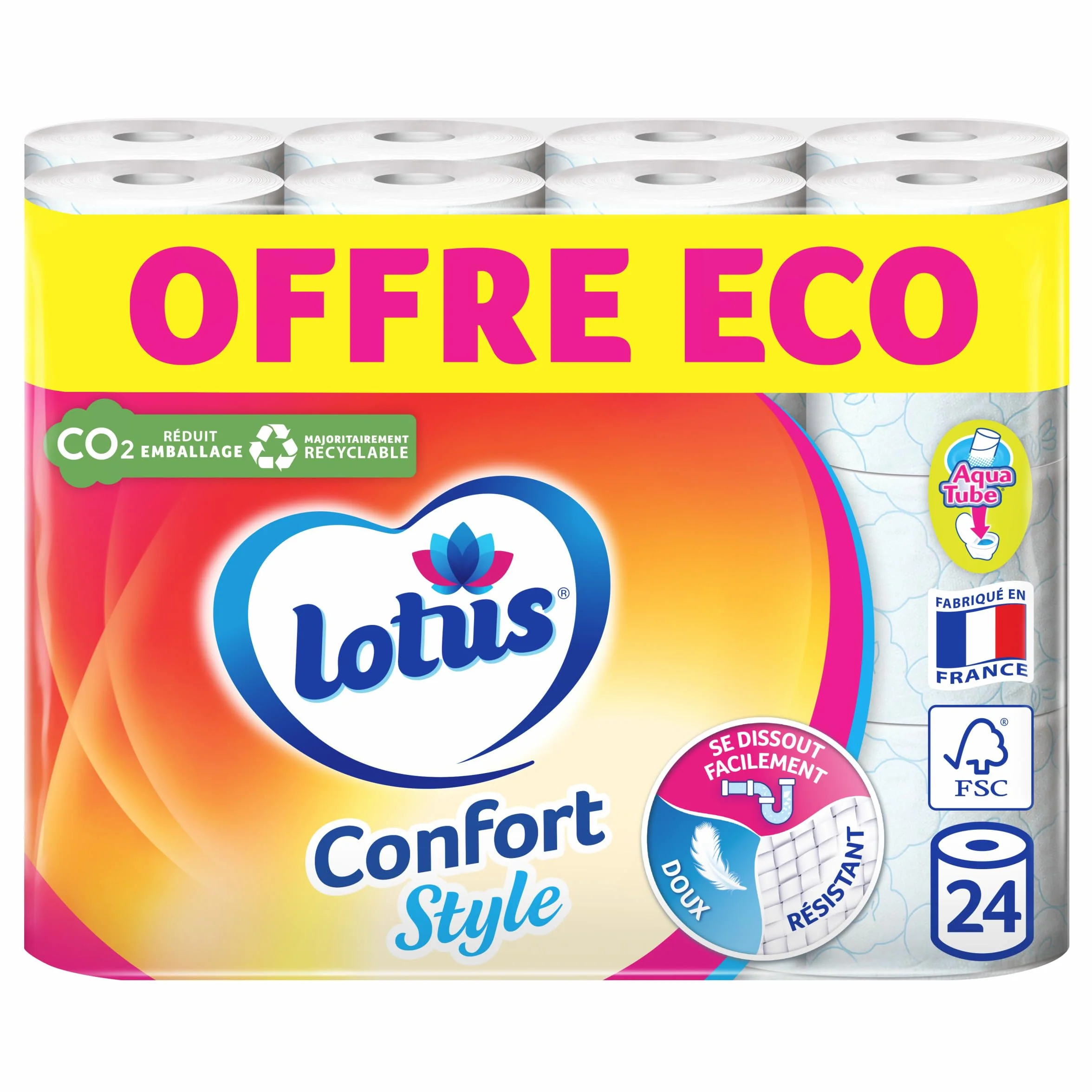 LOTUS Confort Style x24 - Papier toilette double épaisseur - Papier toilette lot de 24 - Offre Economique