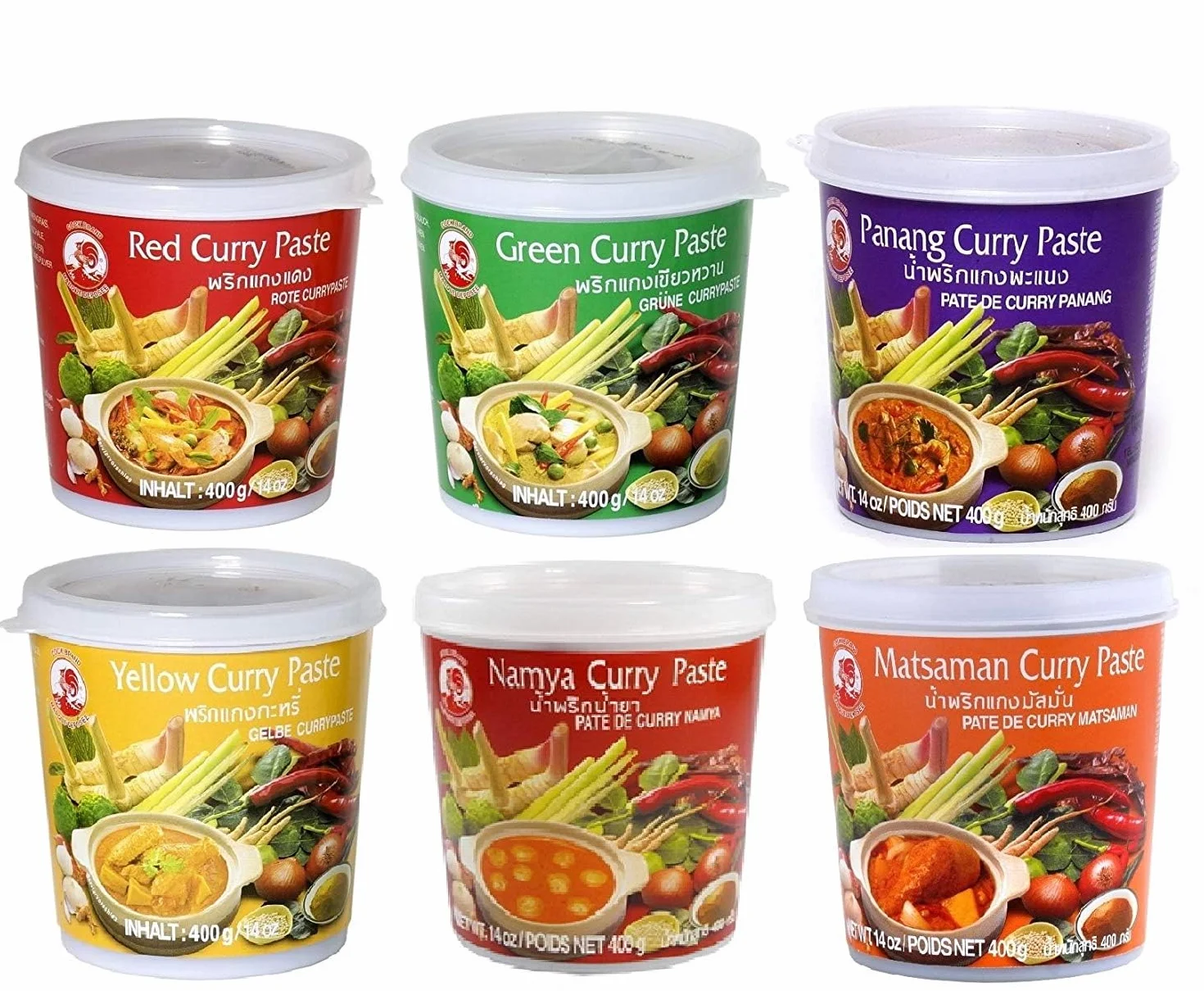Cock Brand - set de dégustation Currypasten 6er Pack (6 x 400g) - 6 variétés, 1 boîte chacun