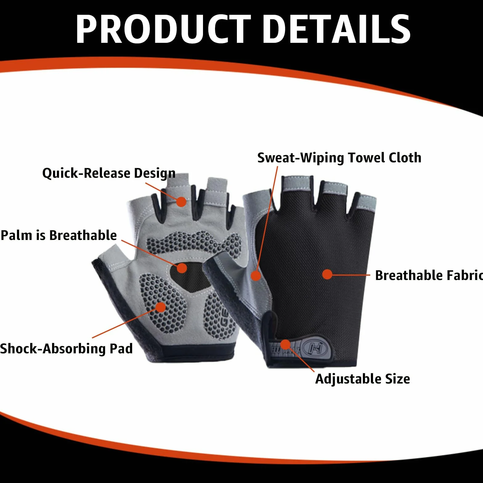 Gants Cyclisme Demi-Doigts, Protection Paume Silicone, Antidérapants Absorbant Chocs Respirant pour VTT Gym