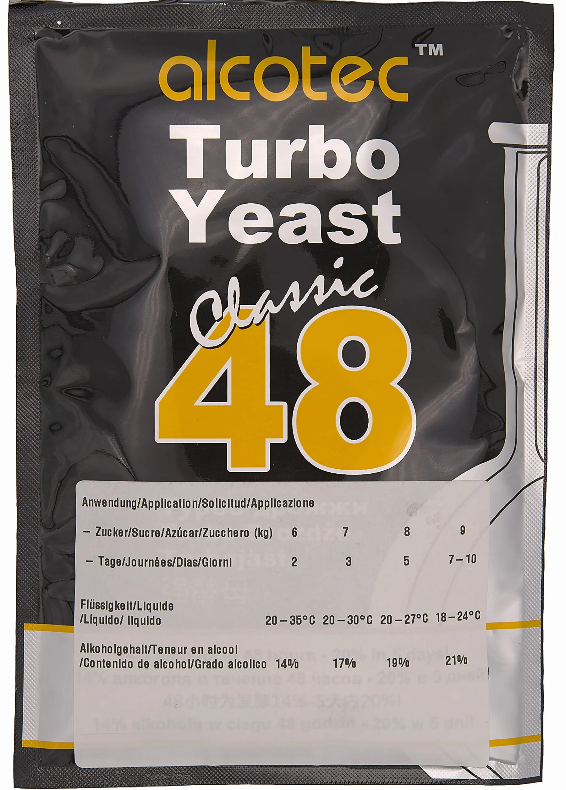 8x levures turbo AlcoTec Classic 48h 20% d'alcool dans les 5 jours