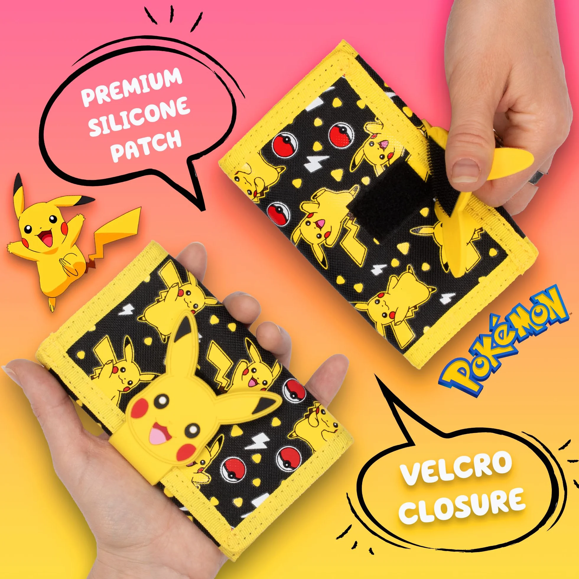 Pokémon Portefeuille en silicone jaune 14 x 8 cm avec compartiment zippé