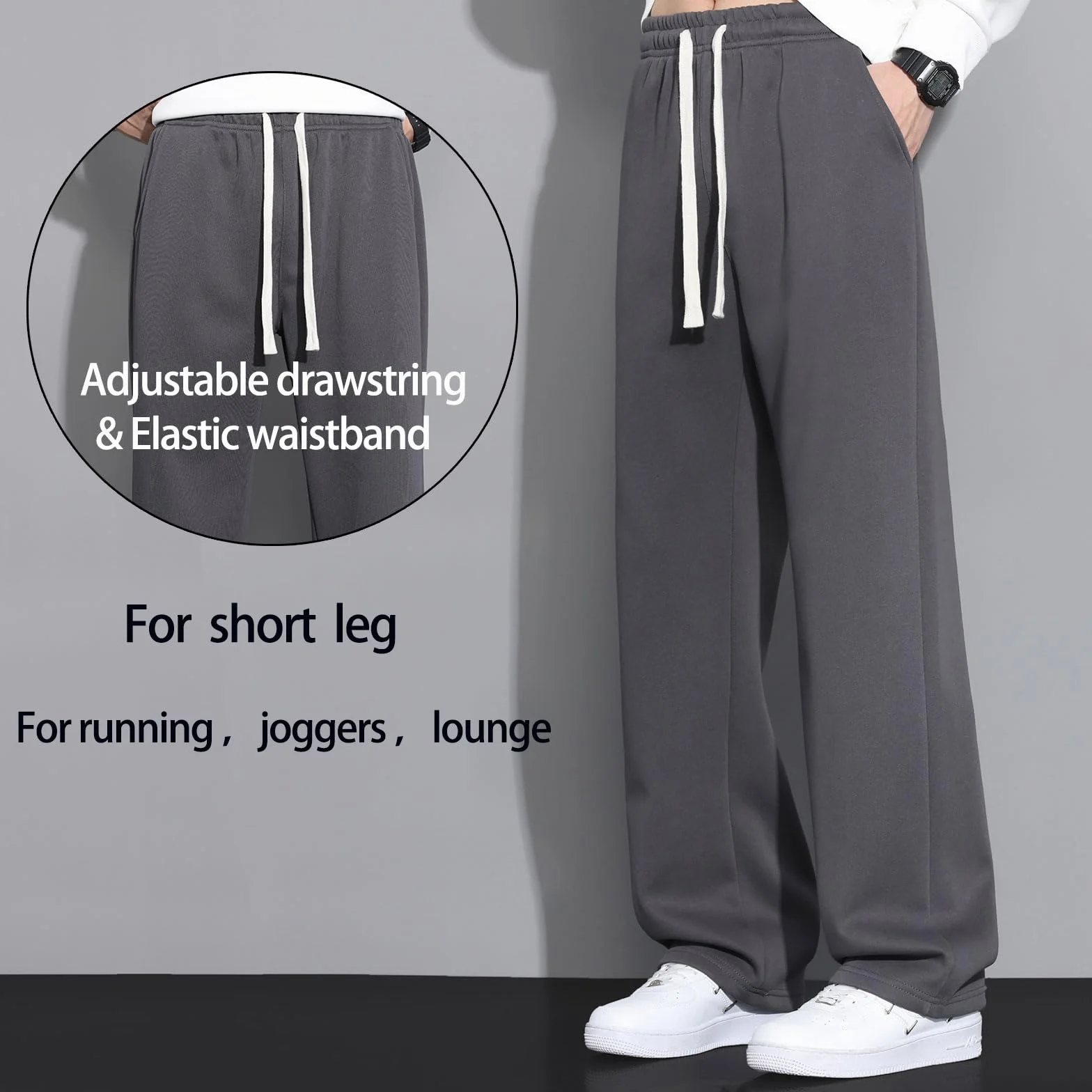 SHAGGA Pantalon de jogging homme ourlet droit taille élastique poches course gym entraînement
