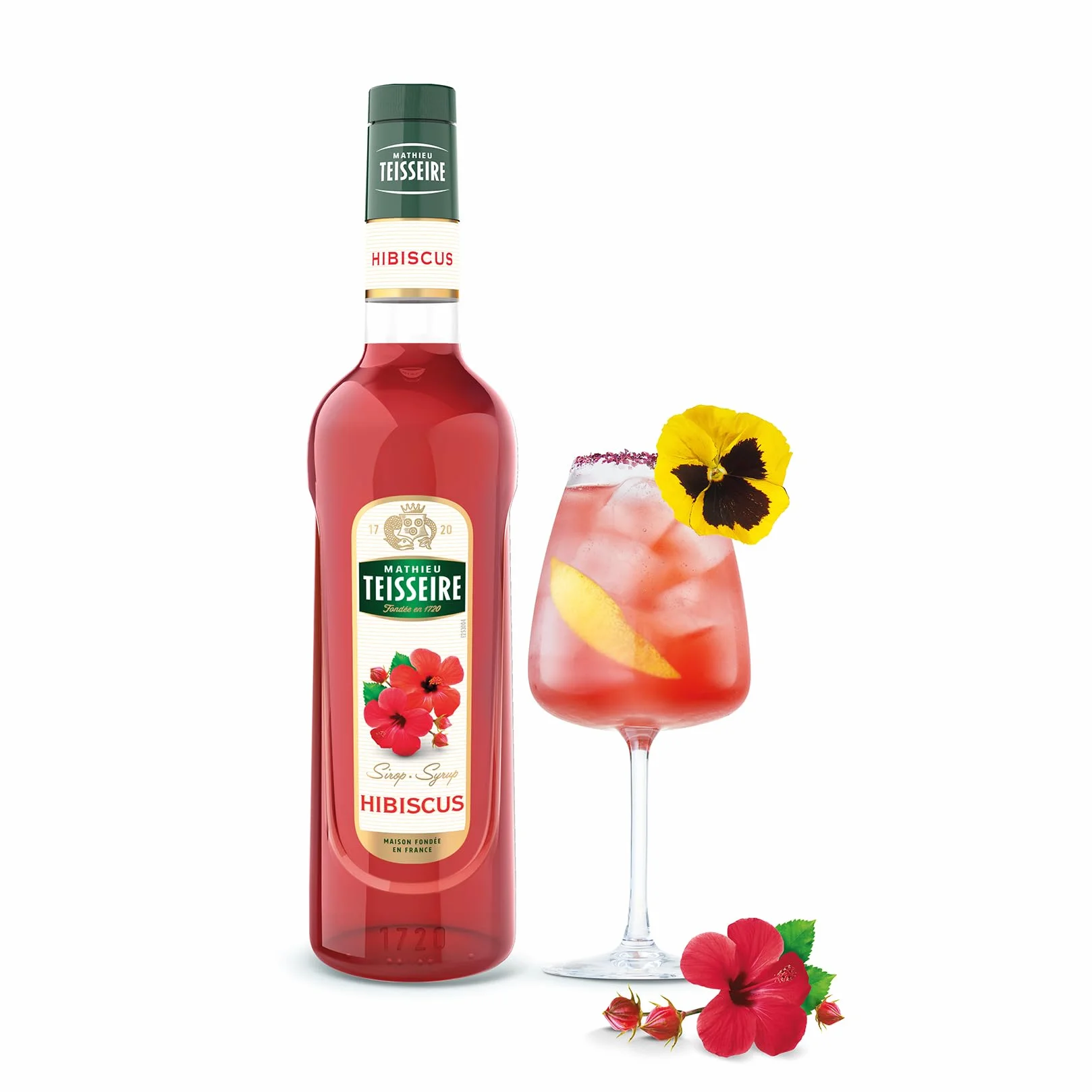 Mathieu Teisseire - Assortiment de Sirop de Rose et de Sirop d'Hibiscus pour boissons rafraichissantes et cocktails 2x70cl