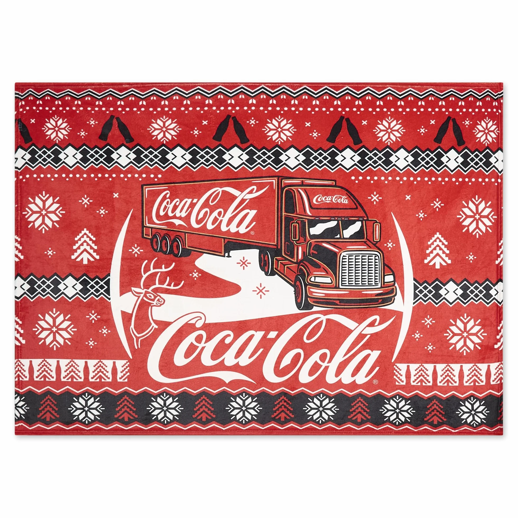 Coca-Cola Couverture Polaire Officielle Noël 150x125 cm Flanelle Douce Motif Camion
