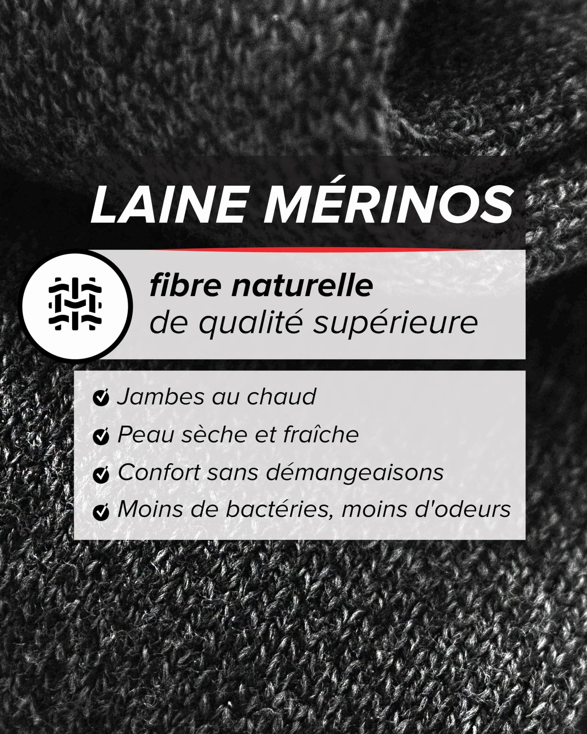 Chaussette haute 80% laine mérinos mi-bas chaud Homme longue montante au genou d'hiver fine respirante