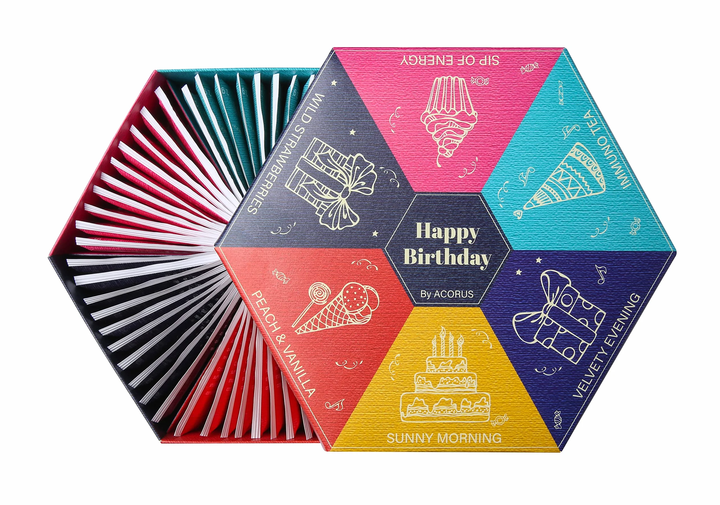 Joyeux Anniversaire à Acorus- Coffret Cadeau Femme et Homme, Coffret Cadeau Boite a The aux Herbes et Fruits avec les Meilleurs Vœu, Sélection de 60 Sachet de Thé