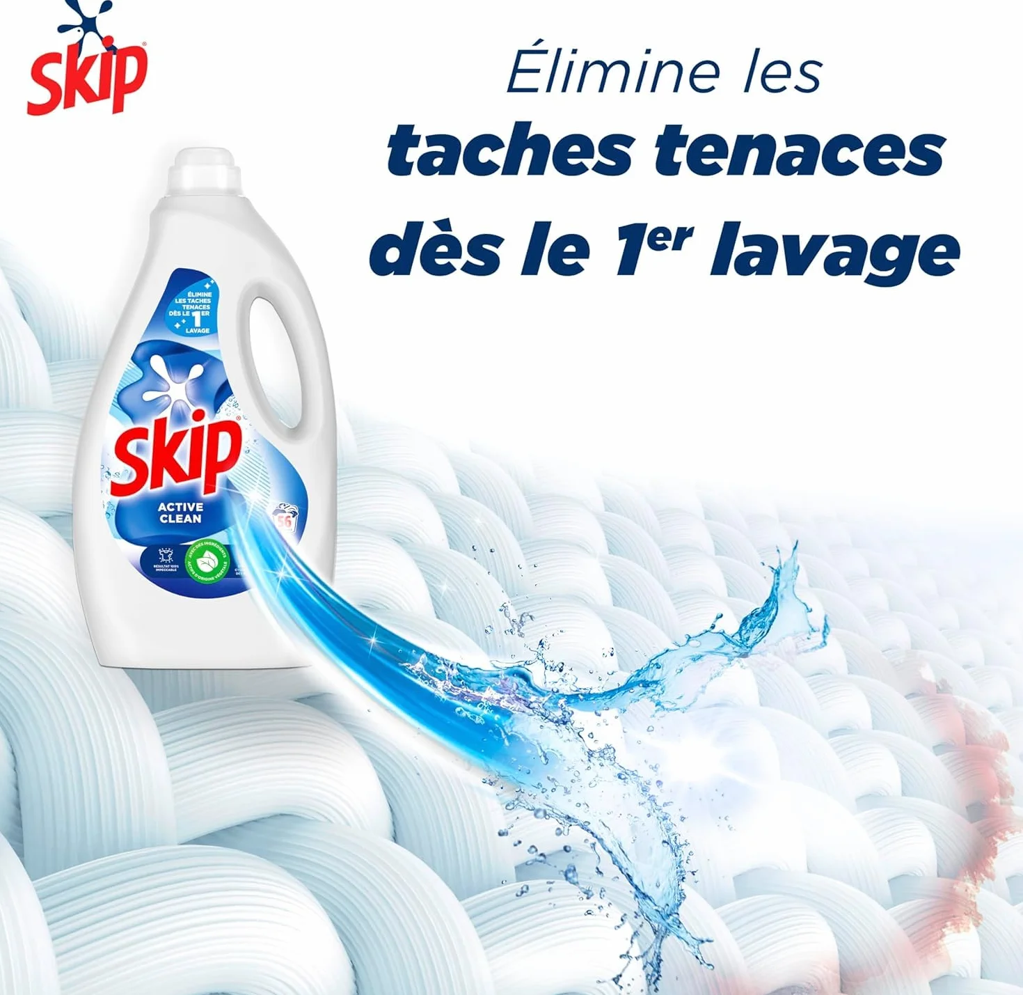 Skip - Lessive Liquide Active Clean - Propreté Impeccable - Fraîcheur Longue Durée - Détache les vêtements tout en respectant fibres et couleurs - 2x60 Lavages