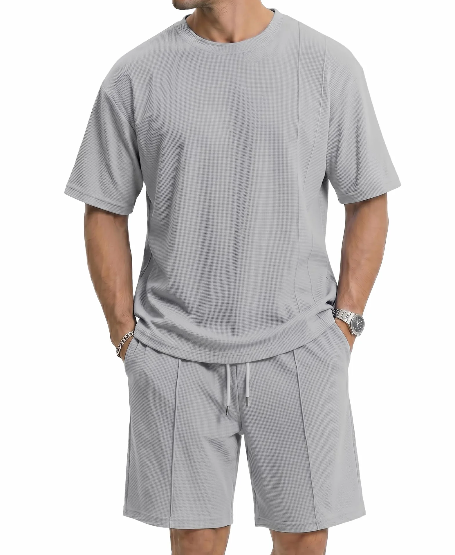 Survêtement Homme Sport Ensemble Tshirt Manches Courtes Short avec Poches