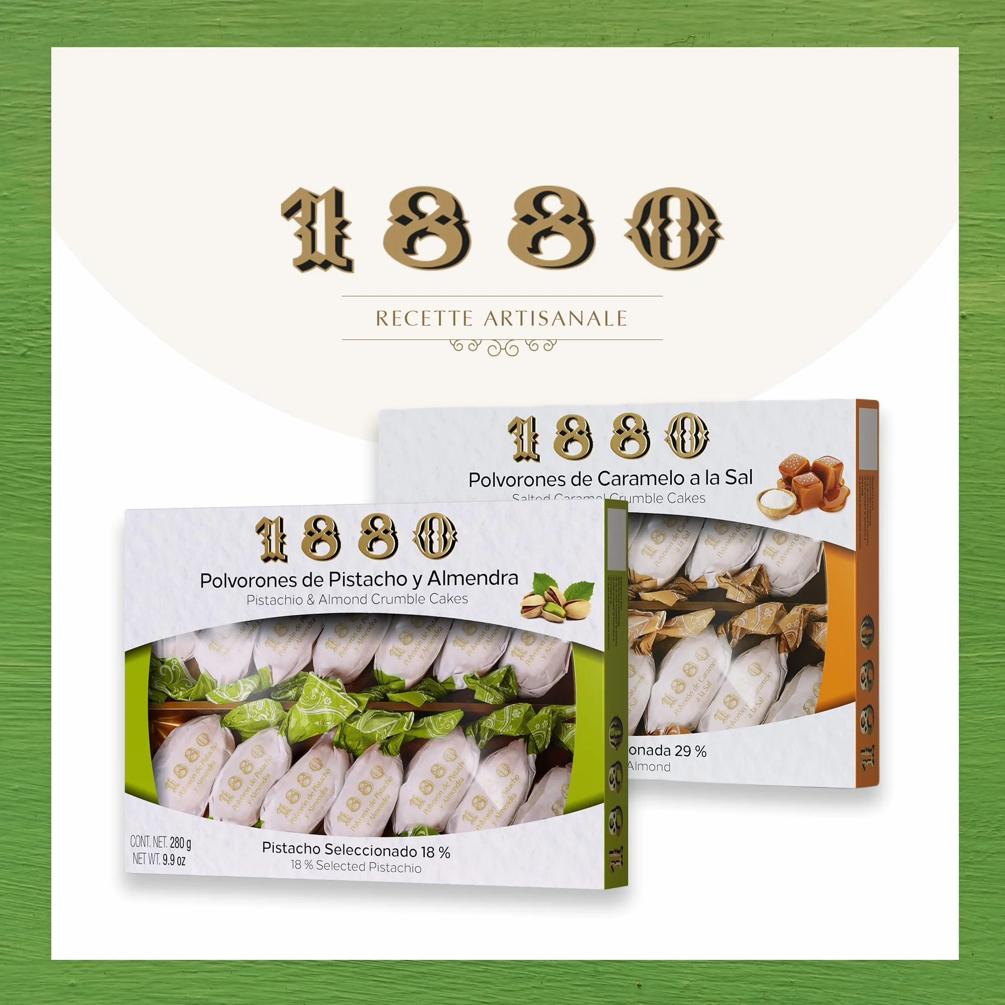 1880 - Sablés aux Pistaches et aux Amandes, Qualité suprême, Friandise Typique de Noël, Recette Artisanale, Emballage Individuel, Sablés Traditionnels, à base d'Amandes Sélectionnées, 280 grammes