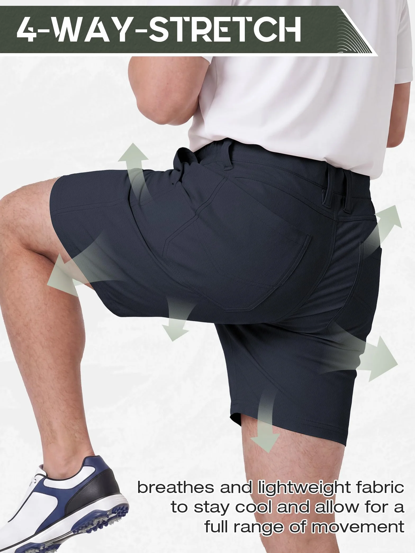 IGOLUMON Short de Golf Homme Chic Bermuda Sport Stretch Taille Élastique Invisible