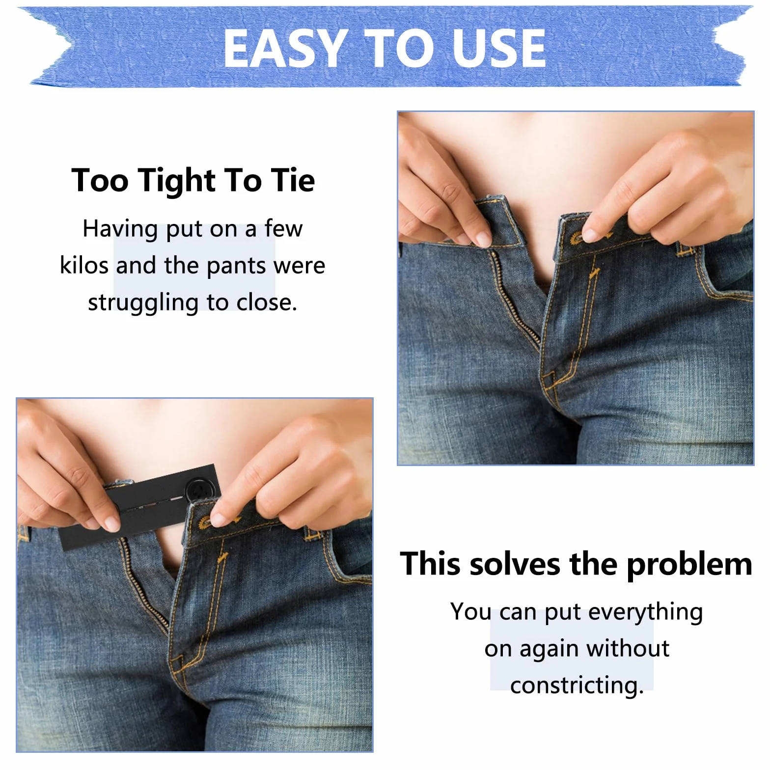 Rallonge de Ceinture Élastique Réglable 5 Pièces, Extendeur à Boutons pour Jeans Pantalons