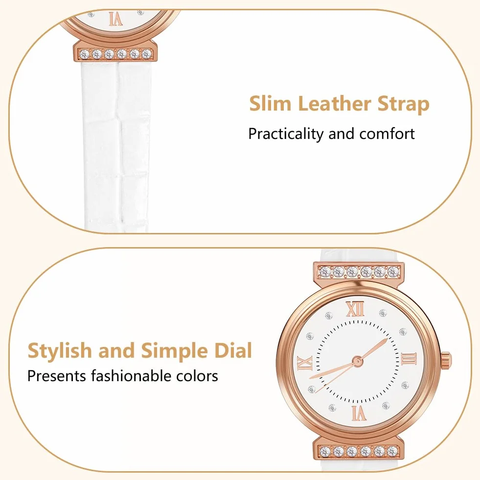 OFFCUP Montre Femme Bracelet Cuir Analogique Quartz Diamant 3 Aiguilles Poignet