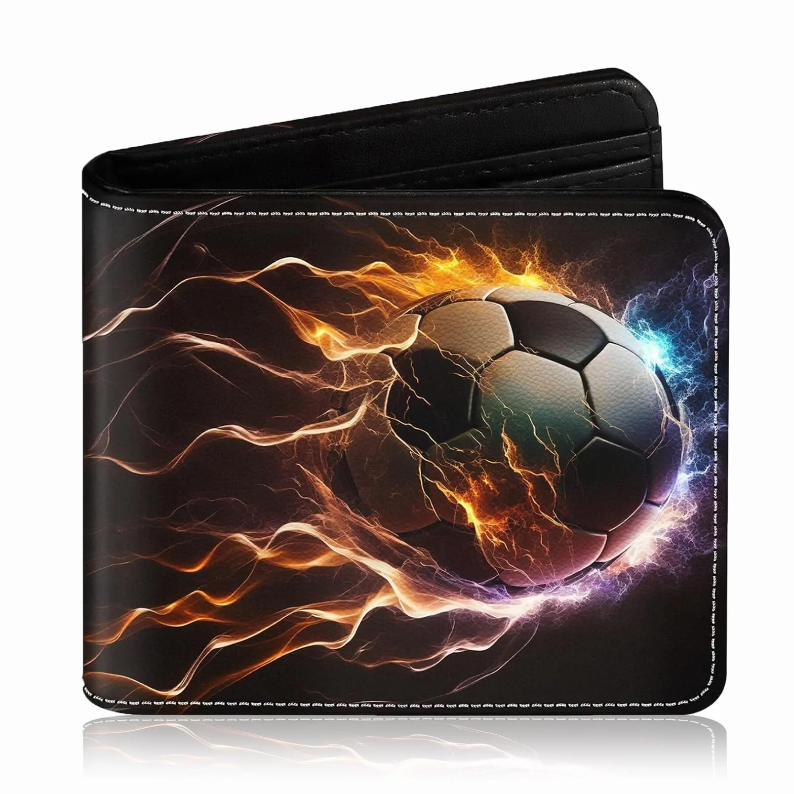 Portefeuille garçon Deux Volets Motif Football Protection RFID fenêtre ID Compartiment pièces Cadeau 8-15 Ans