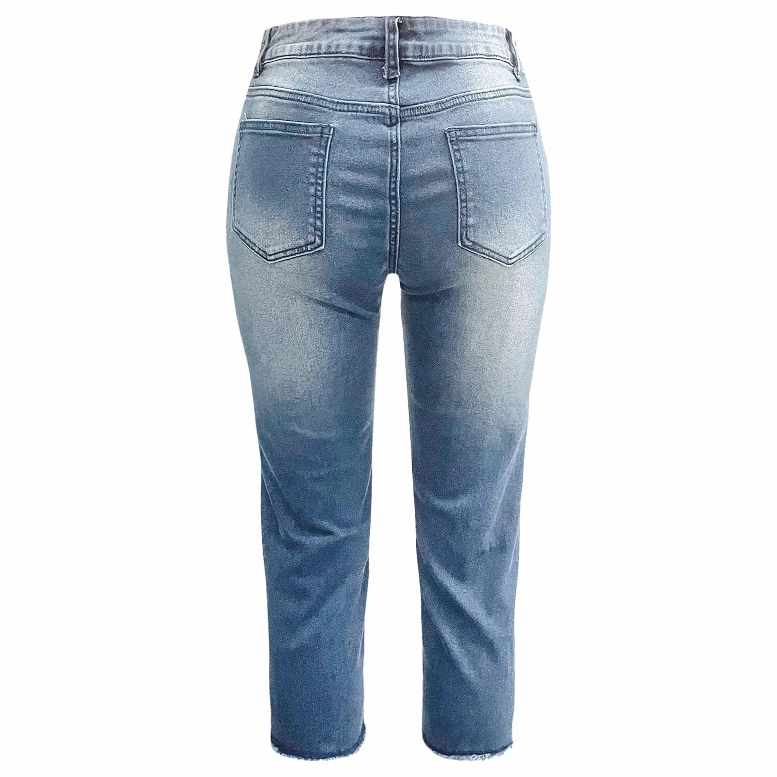 Pantacourt Jean Femme Droit Coupe Slim Été Élégants Classiques Élasticité Confortable