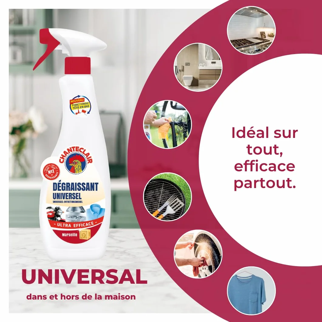 Chanteclair - Spray Dégraissant Universel Marseille, Idéaux sur Tout, Efficaces Partout, Fonctionne Tête en Bas - 12x 600 ml