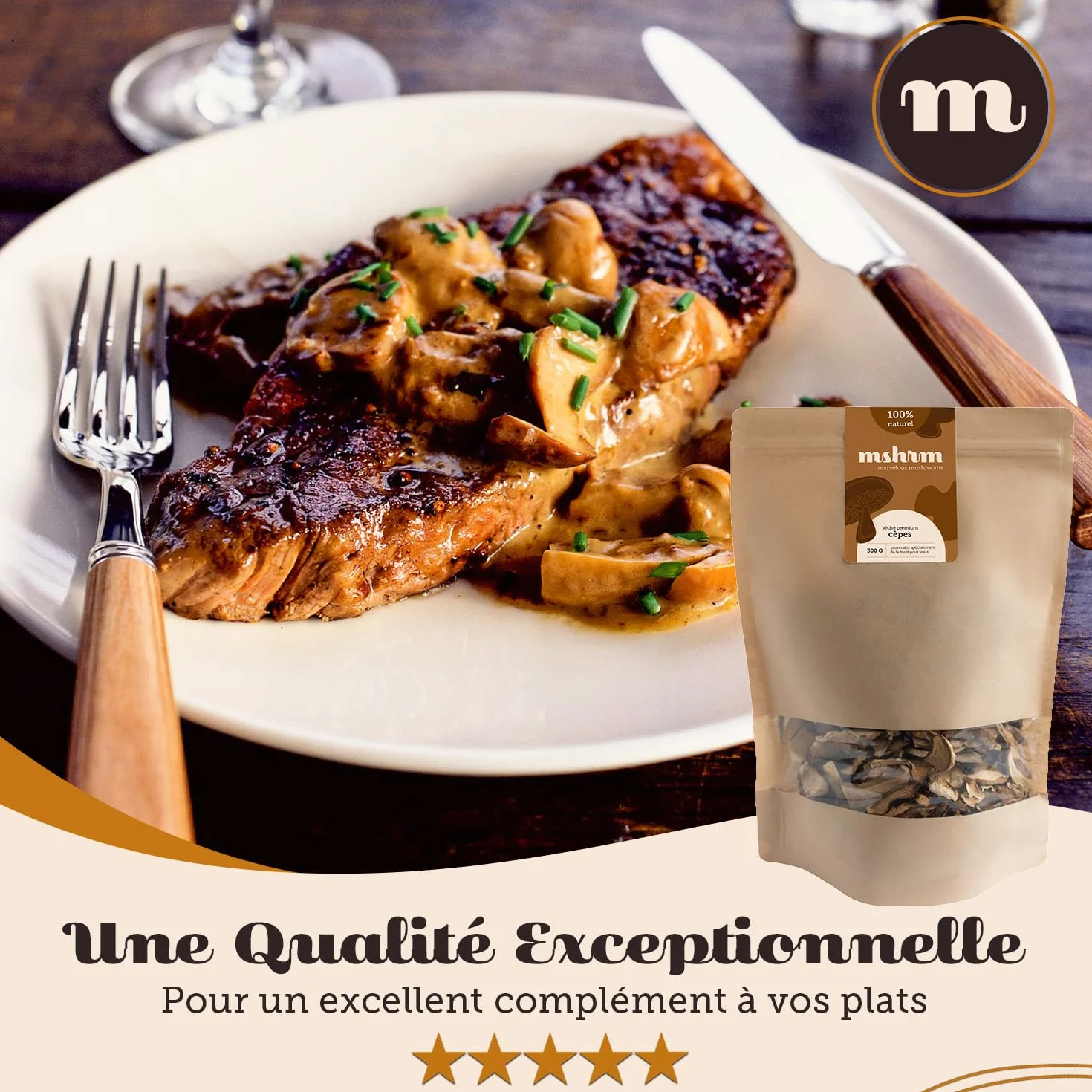 MSHRM Cèpes Séchés 300g - Classe 1 - Champignons séchés de qualité supérieure pour la consommation - Cèpes séchés issus de l'agriculture durable - Porcini Cèpes séchés
