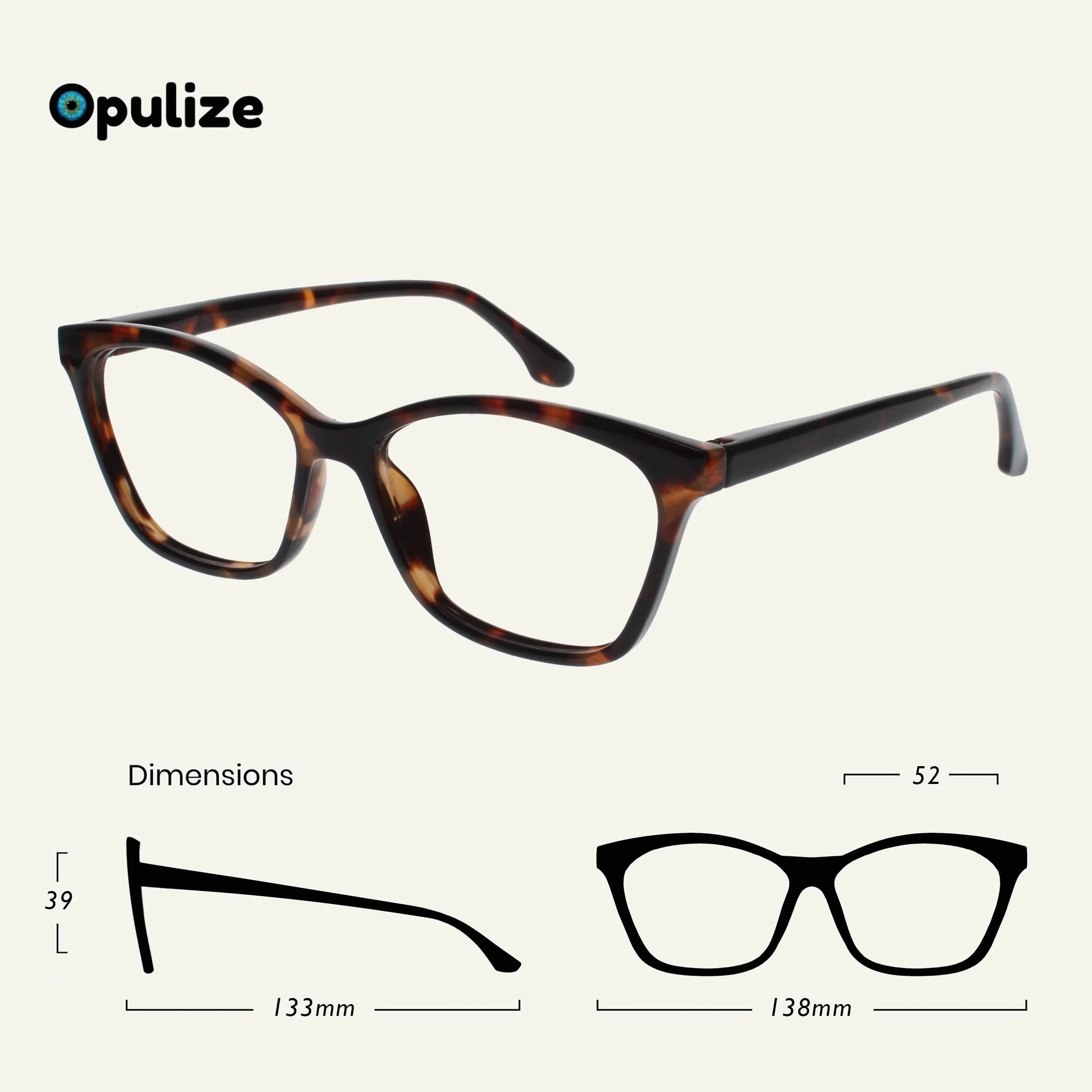 OPULIZE KAT Lunettes de Lecture Monture Œil-de-Chat Marron Brillant Écaille de Tortue +1.50