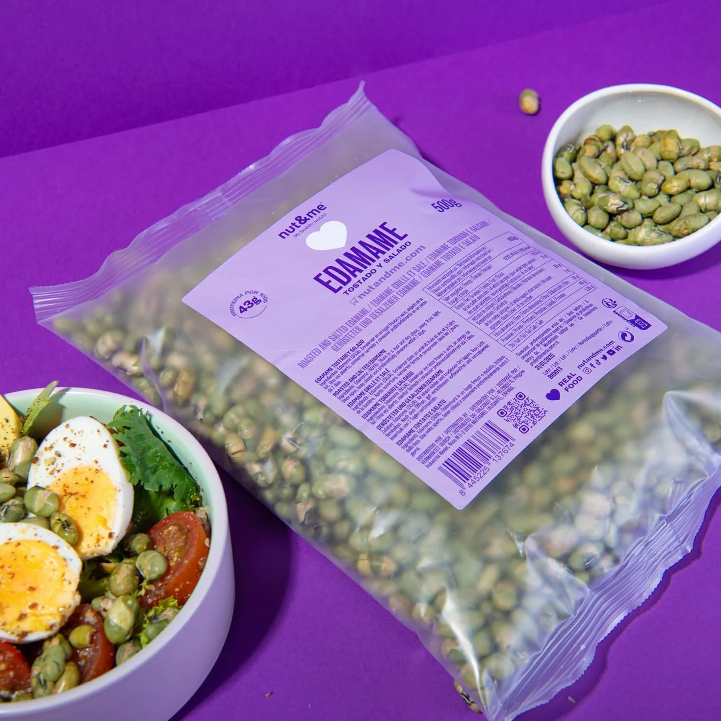 Edamame grillé et salé 500 gr nut&me | Sans gluten et sans sucres ajoutés | Riche en protéines | En-cas croquant | Une collation saine et riche en protéines pour vos pauses