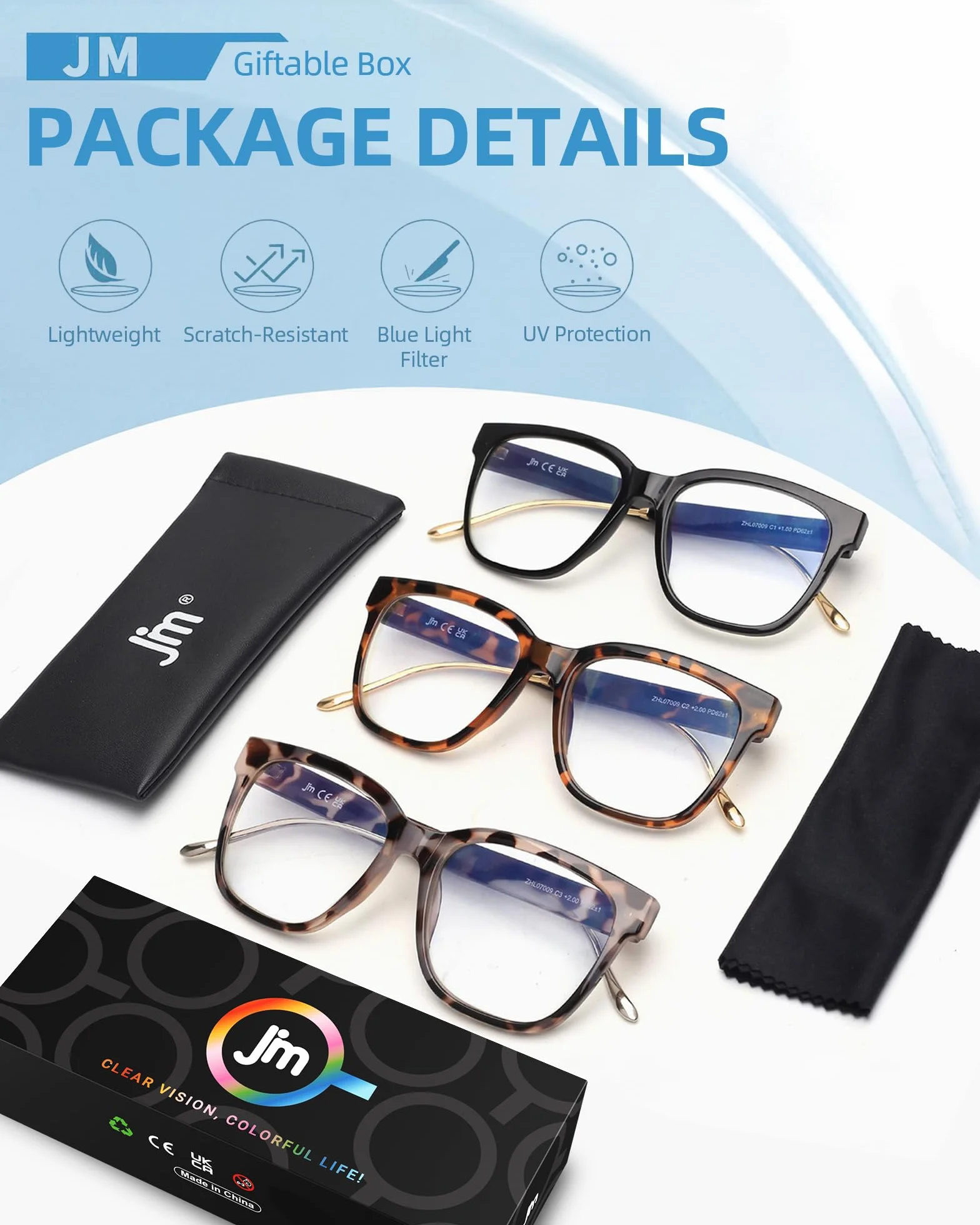 Lunettes de Lecture Classiques Carré Rétro Mode Surdimensionné Anti Lumière Bleue pour Femme Hommes 3 Pack