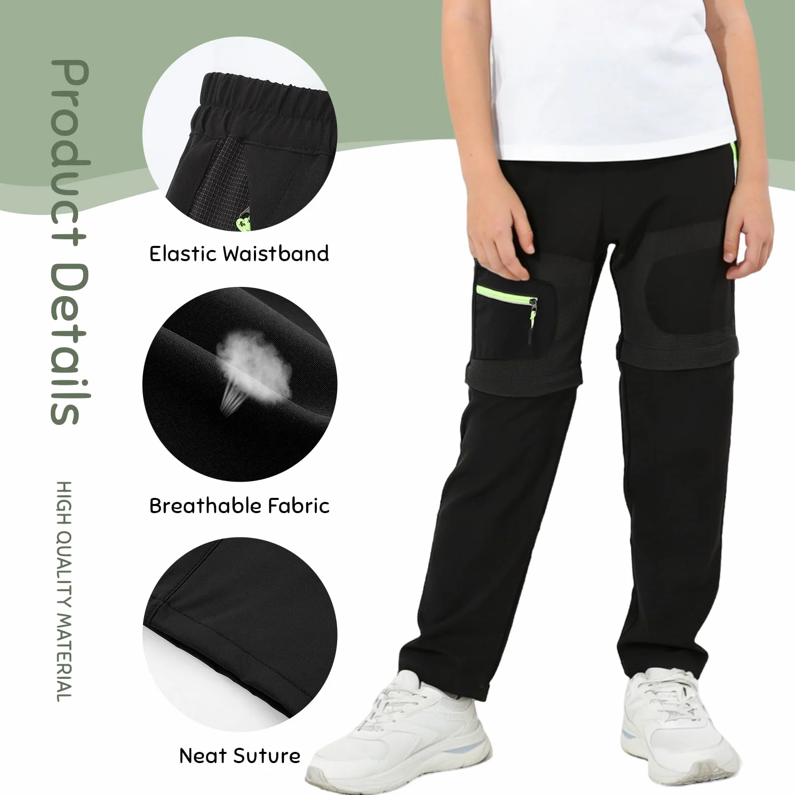 Pantalons de randonnée 2-en-1 Zip Off pour Enfants Garçons Filles Séchage Rapide d'été