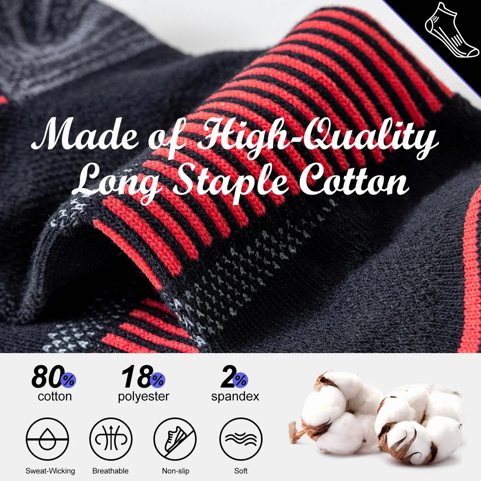 Niorasen Chaussettes Hommes Sport Courtes Coton 6 Paires Course Respirantes 37-42 43-46 47-50