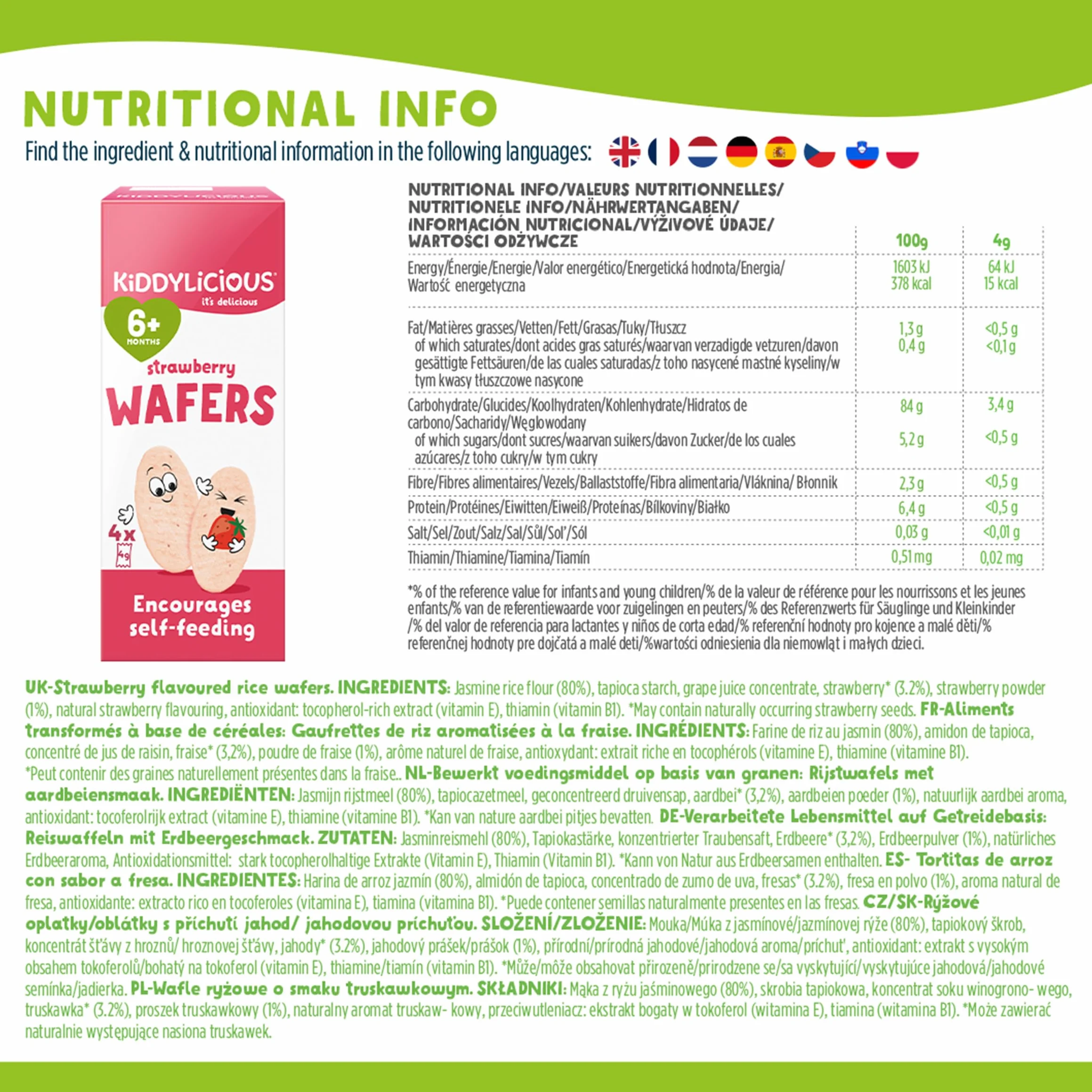 Kiddylicious Wafers Fraise 6 Mois Sans Gluten Sans Lait 12 Packs 16g 192g