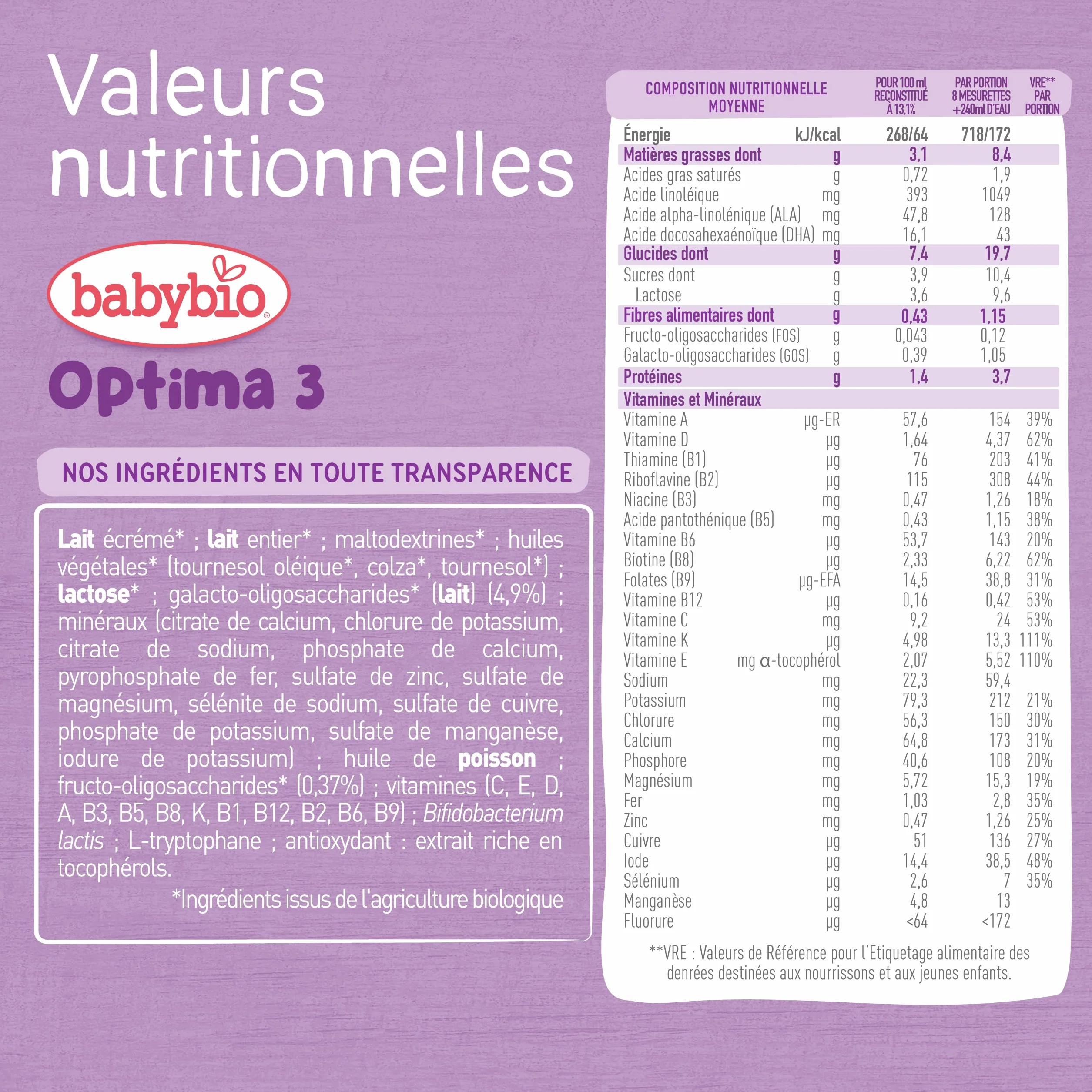 Babybio - Lait Infantile - Optima 3ème Âge avec Fibres - 800g - dès 10 Mois - BIO - Fabriqué en France - Sans Huile de Palme - Lot de 6