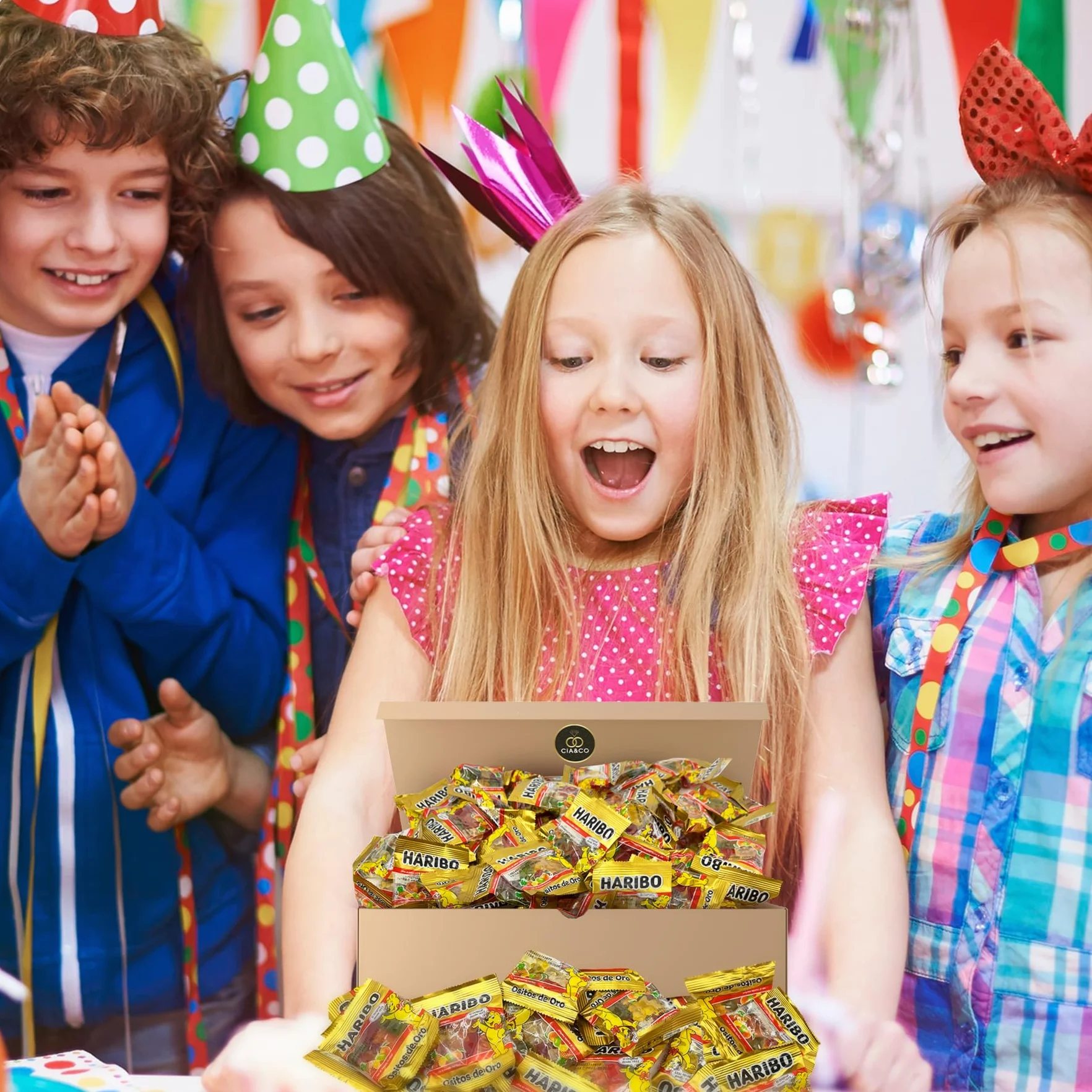 100 Mini Sachets HARIBO Ours d’Or (1 Kg) · Packs Individuels de 10 g · Avec Carte Personnalisable Cia&Co · Idéal pour Anniversaires, Halloween, Fêtes d’Enfants et Cadeaux d’Entreprise Originaux