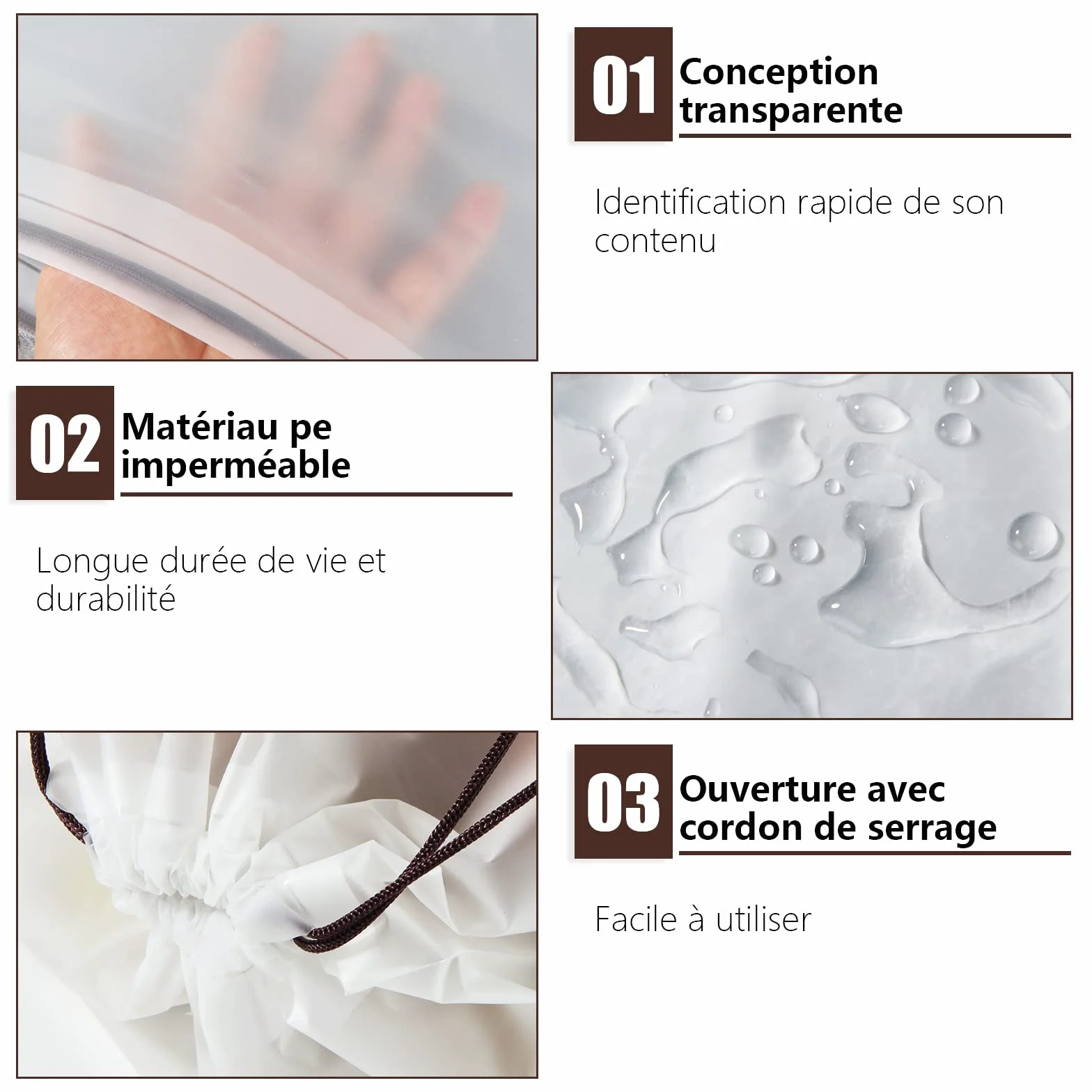 Lot de 60 Sacs à Chaussures de Voyage 40x30CM Transparents avec Cordon