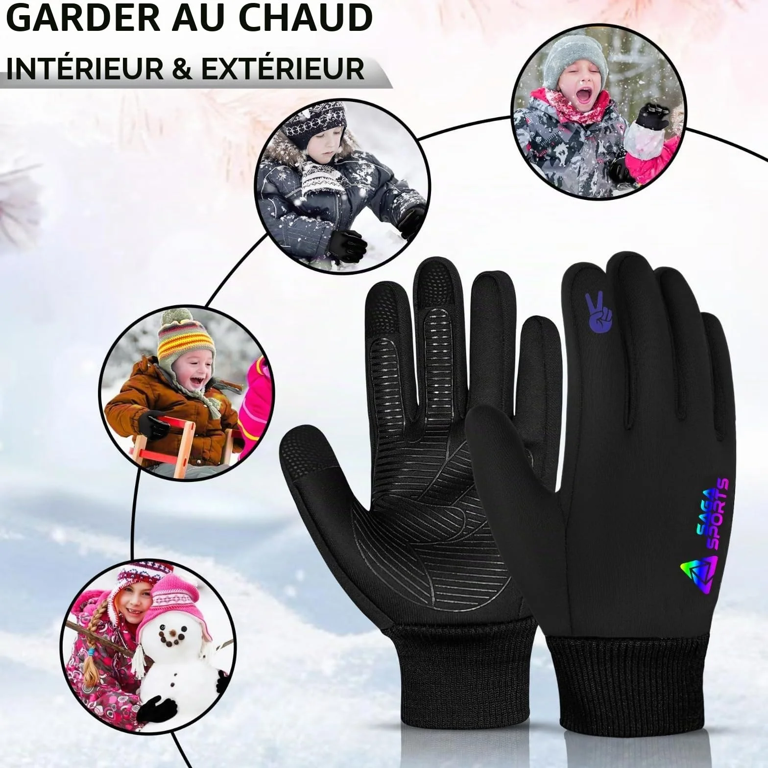Gants Ski Enfant 5 Ans Résistants à l'Eau Tactiles Antidérapants Chauds Lavables en Machine