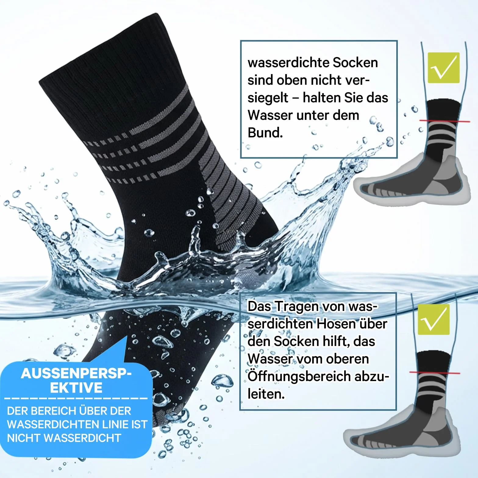 RANDY SUN Chaussettes Imperméables pour Femmes Hommes Respirant Résistant au Froid Sports Plein Air 1 Paire