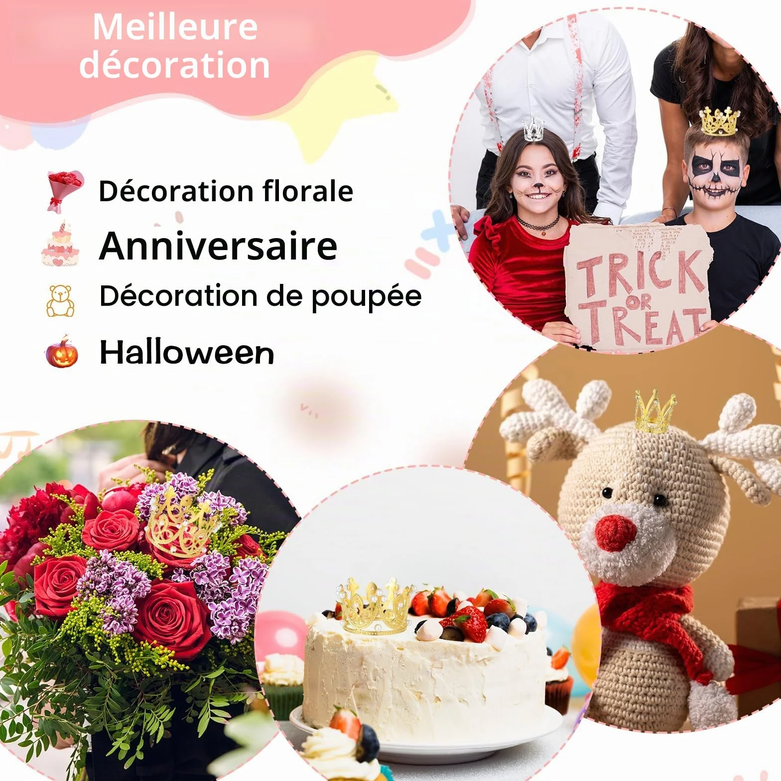 6 PCS Mini Couronne Gâteau Toppers Or Argent Couronne Cupcake Toppers Petite Couronne Diadème Gâteau Toppers pour Anniversaire Mariée Mariage Royauté Thème Décoration de Fête Fournitures
