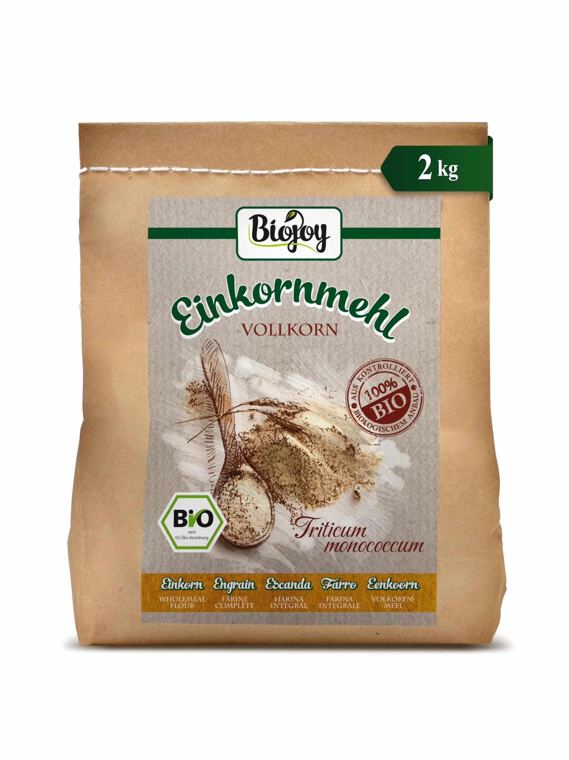Biojoy Farine complète d'épeautre Intégrale BIO (2 kg), sans sadditifs (Triticum monococcum)