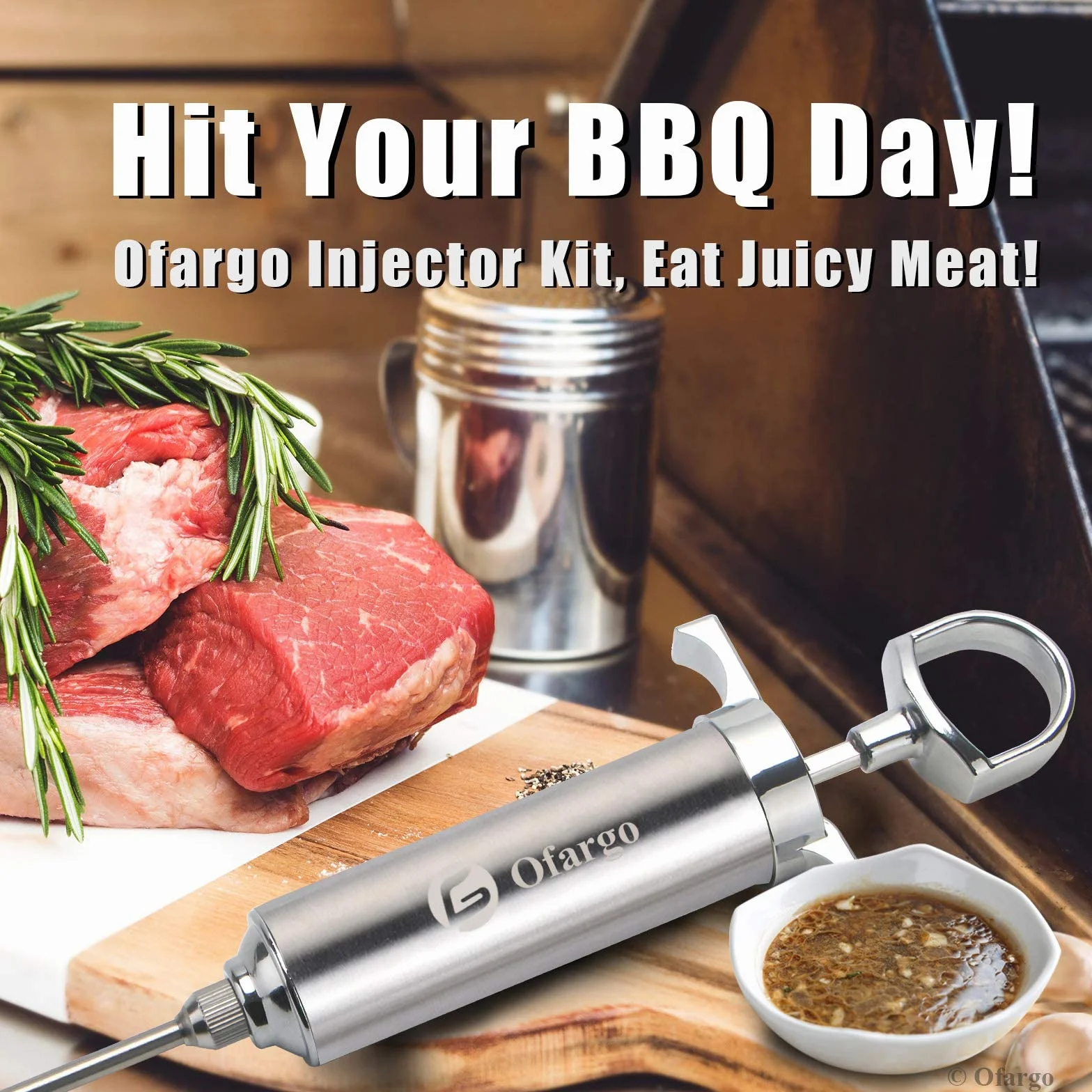 Ofargo Seringue alimentaire, Seringue viande avec 4 Aiguilles, injecteur de marinade pour Boeuf, Poulet, BBQ; seringue à marinade capacité de 60 ml/2 oz; Mode d'emploi disponible