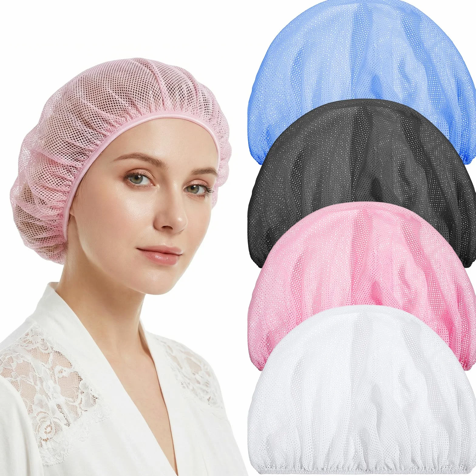 Lot de 4 filets à cheveux en maille pour dormir, bonnets de sommeil élastiques colorés