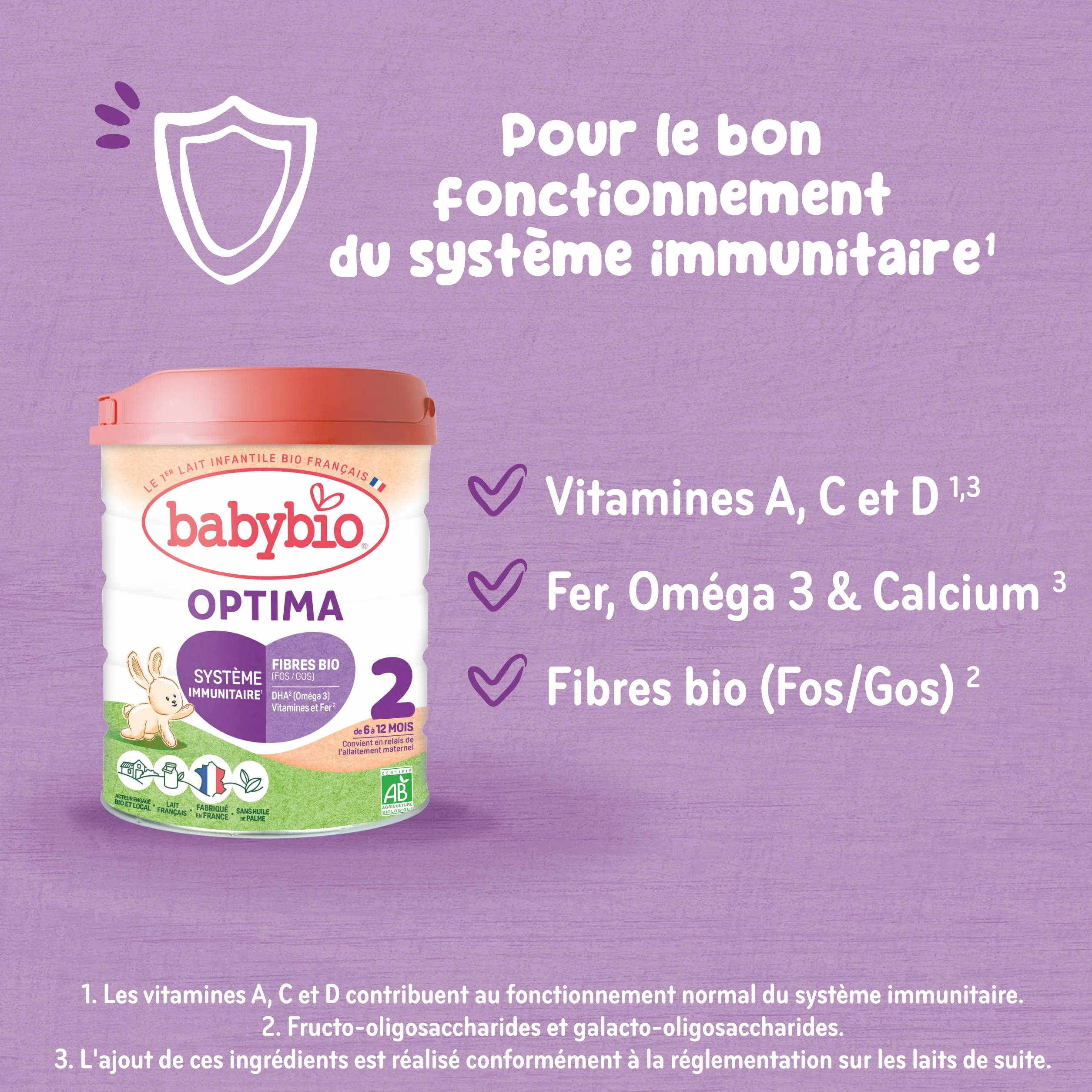 Babybio - Lait Infantile - Optima 2ème Âge avec Fibres - 800g - dès 6 Mois - BIO - Fabriqué en France - Sans Huile de Palme - Lot de 6