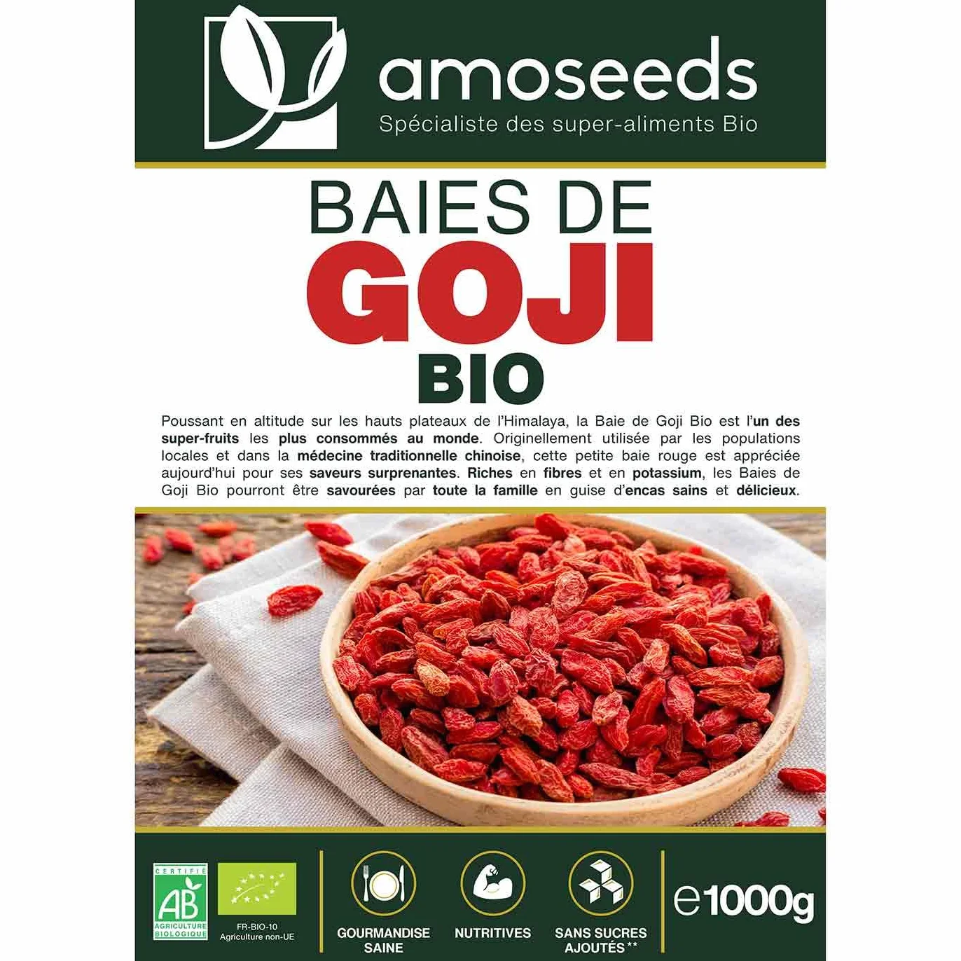 Baies de Goji Bio Supérieures 1KG | Sans soufre et sans Sucres Ajoutés | Himalaya