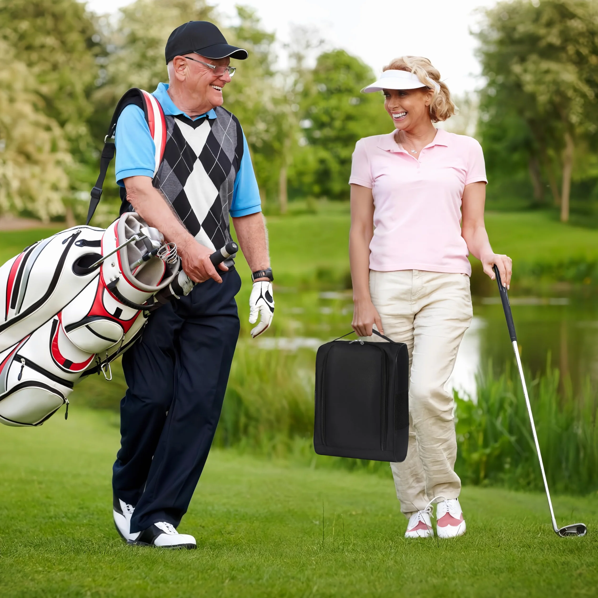 Sac Chaussures Voyage 2 Pièces Respirant Lavable Portable Chaussures de Golf Noir