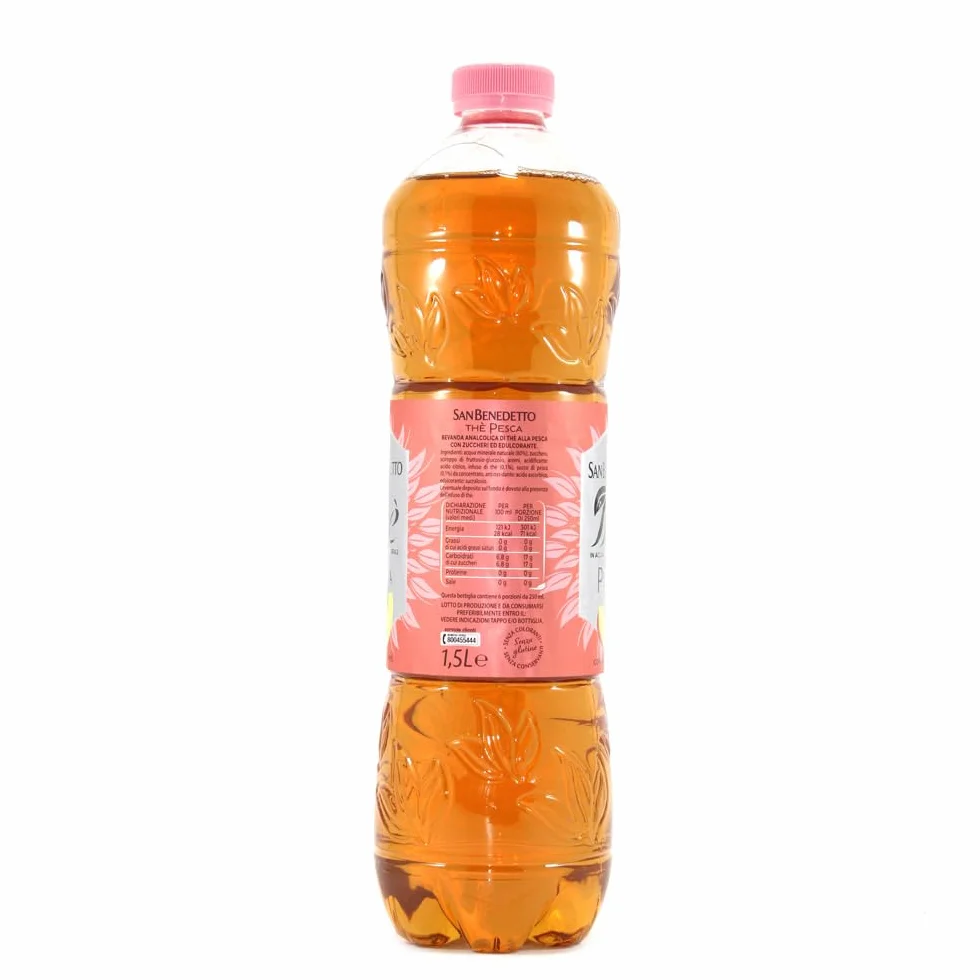 San Benedetto the pesca 6x 1,5 L, thé glacé le «Peach Pet jetable, thé glacé rafraîchissant, sans conservateurs et colorants artificiels + Italian Gourmet polpa 400g