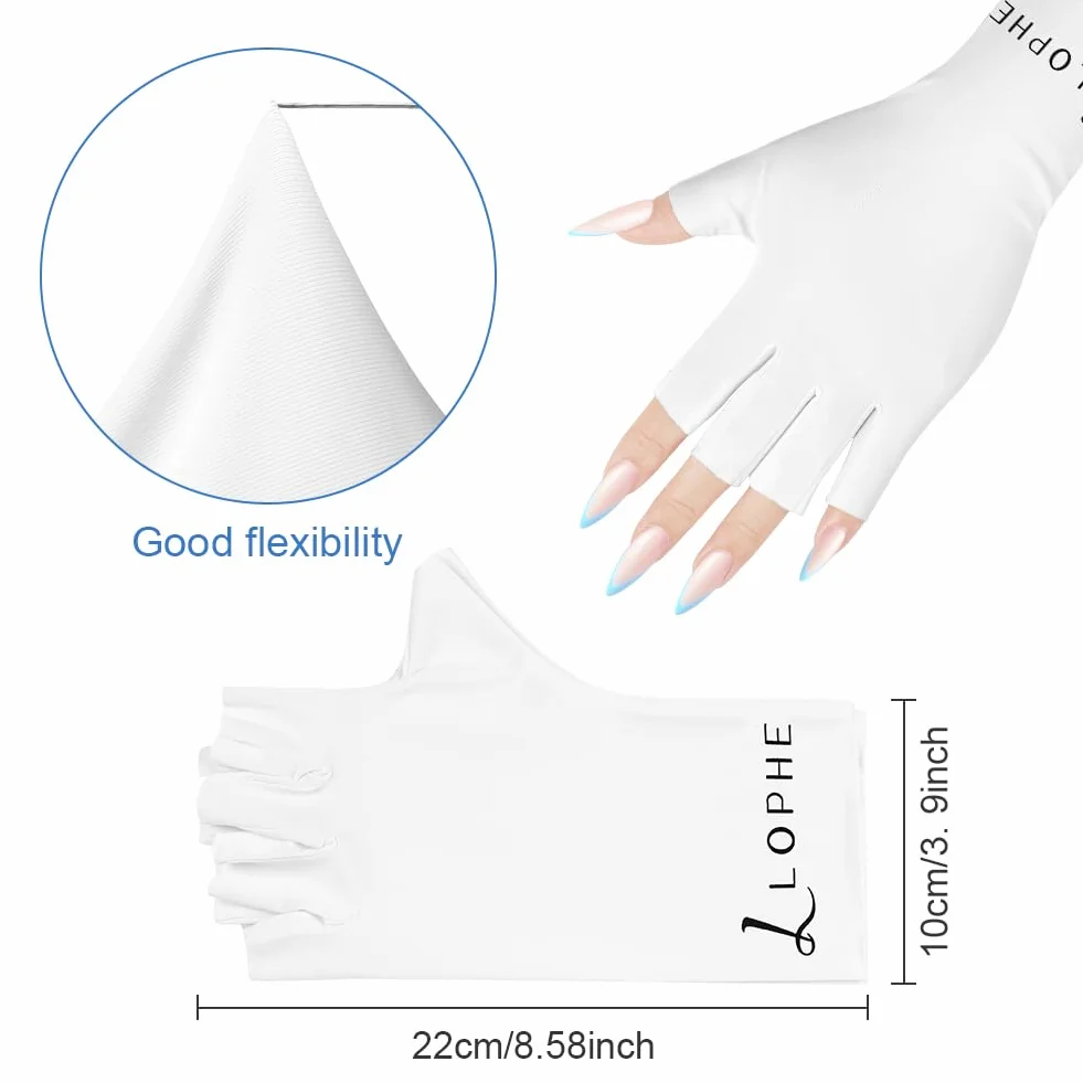 LOPHE Gants Anti-UV sans Doigts Femme UPF50+ Protection Solaire Manucure Gel Blanc Noir