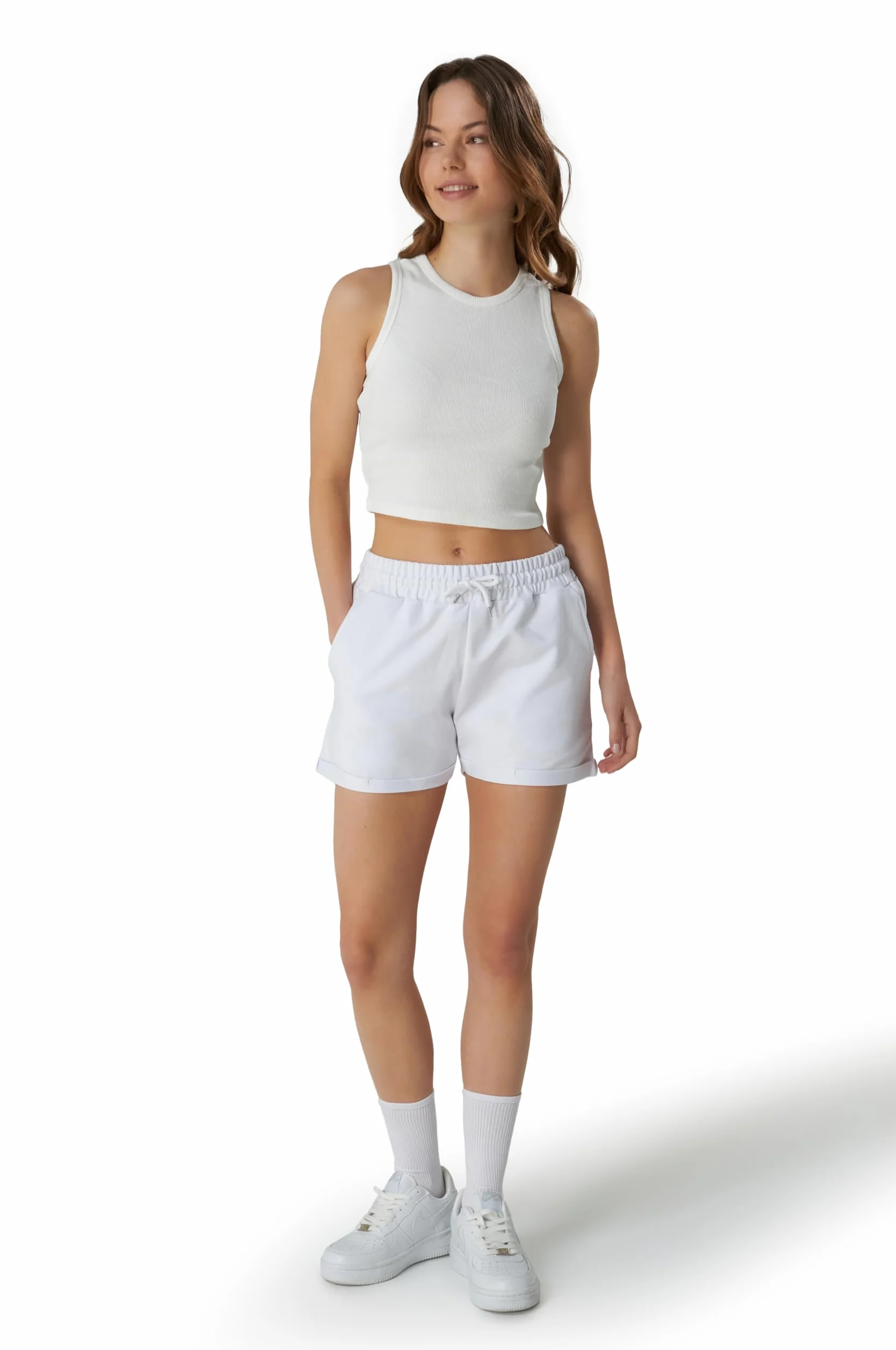 Smith & Solo Short Sport Femme en Coton, Taille Haute, avec Poches, pour Jogging Yoga Fitness