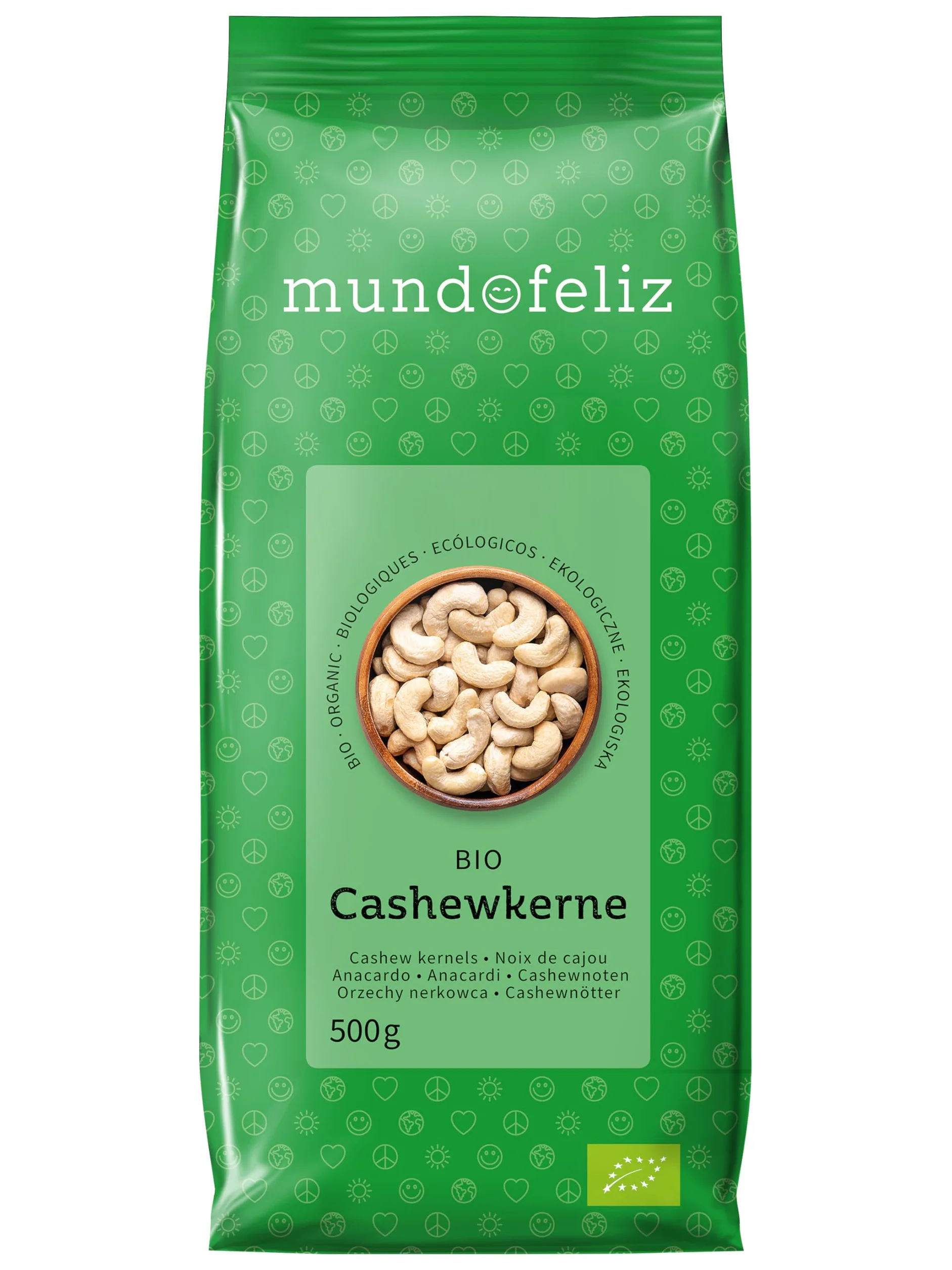 Mundo Feliz - Lot de 2 sachets de noix de cajou bio entières, 2 x 500 g
