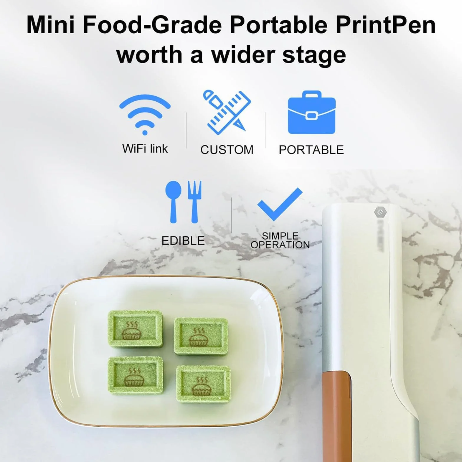 Imprimante Comestible Portable, Imprimante Alimentaire Multifonctionnelle, Stylo à Jet D'encre Alimentaire Sans Fil Avec Contrôle App, Précision 300 Dpi, Pour Café, Pain, Gâteaux, Biscuits,Red