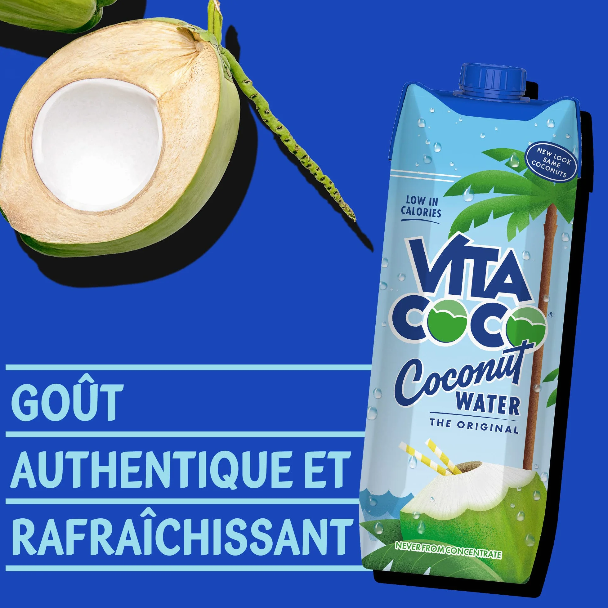Vita Coco Eau De Coco Pur, Naturellement Hydratante, Remplie D'électrolytes, Sans Gluten, Plein De Vitamine C Et De Potassium, Noix de Coco, 1L, Lot de 12