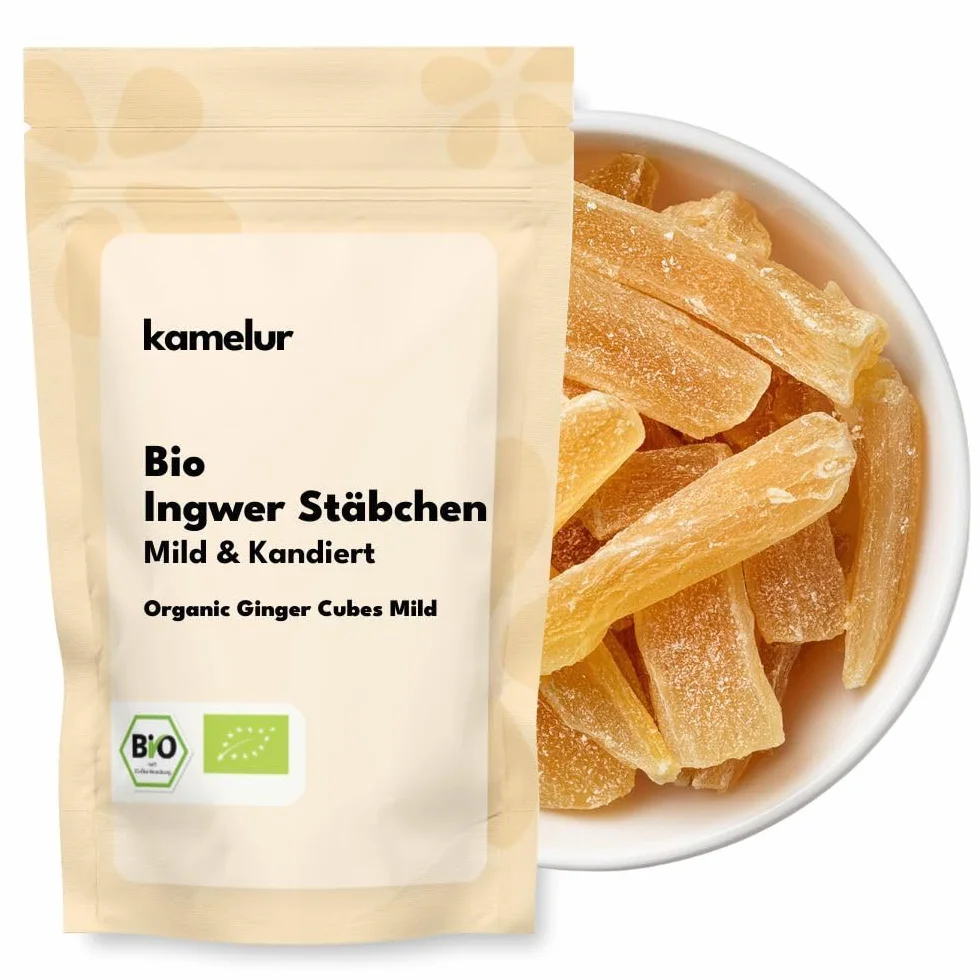 Kamelur 1kg de bâtonnets de gingembre BIO doux - Bâtonnets de gingembre confit de qualité bio supérieure, sans sulfites