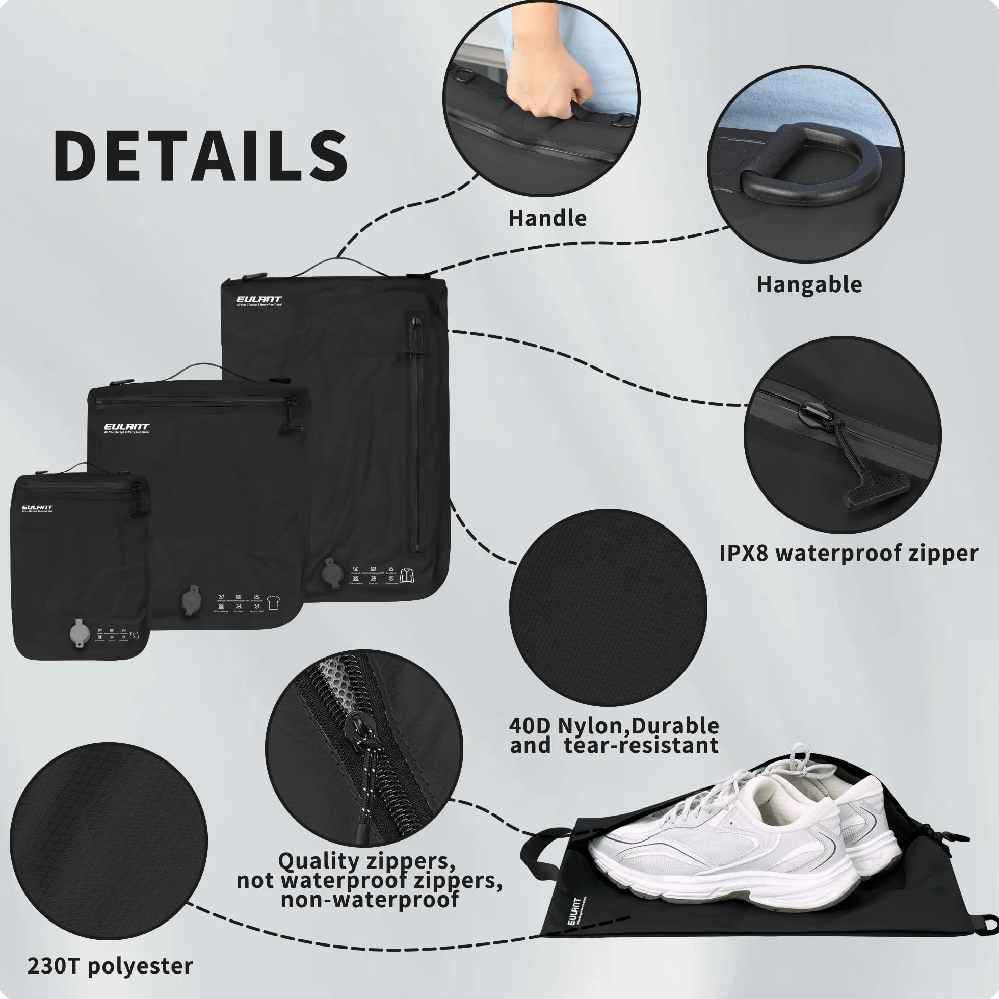 EULANT Lot de 5 Cubes de Compression Sous Vide Réutilisables pour Voyage avec Sacs Étanches
