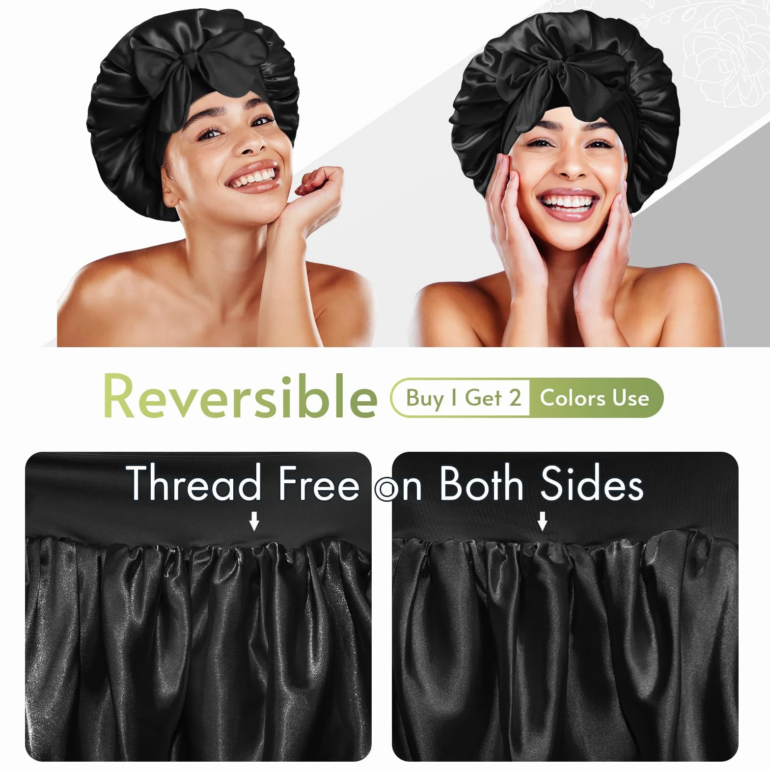 Bonnet Satin Double Couche Réversible pour Dormir Cheveux Bouclés Femmes Hommes